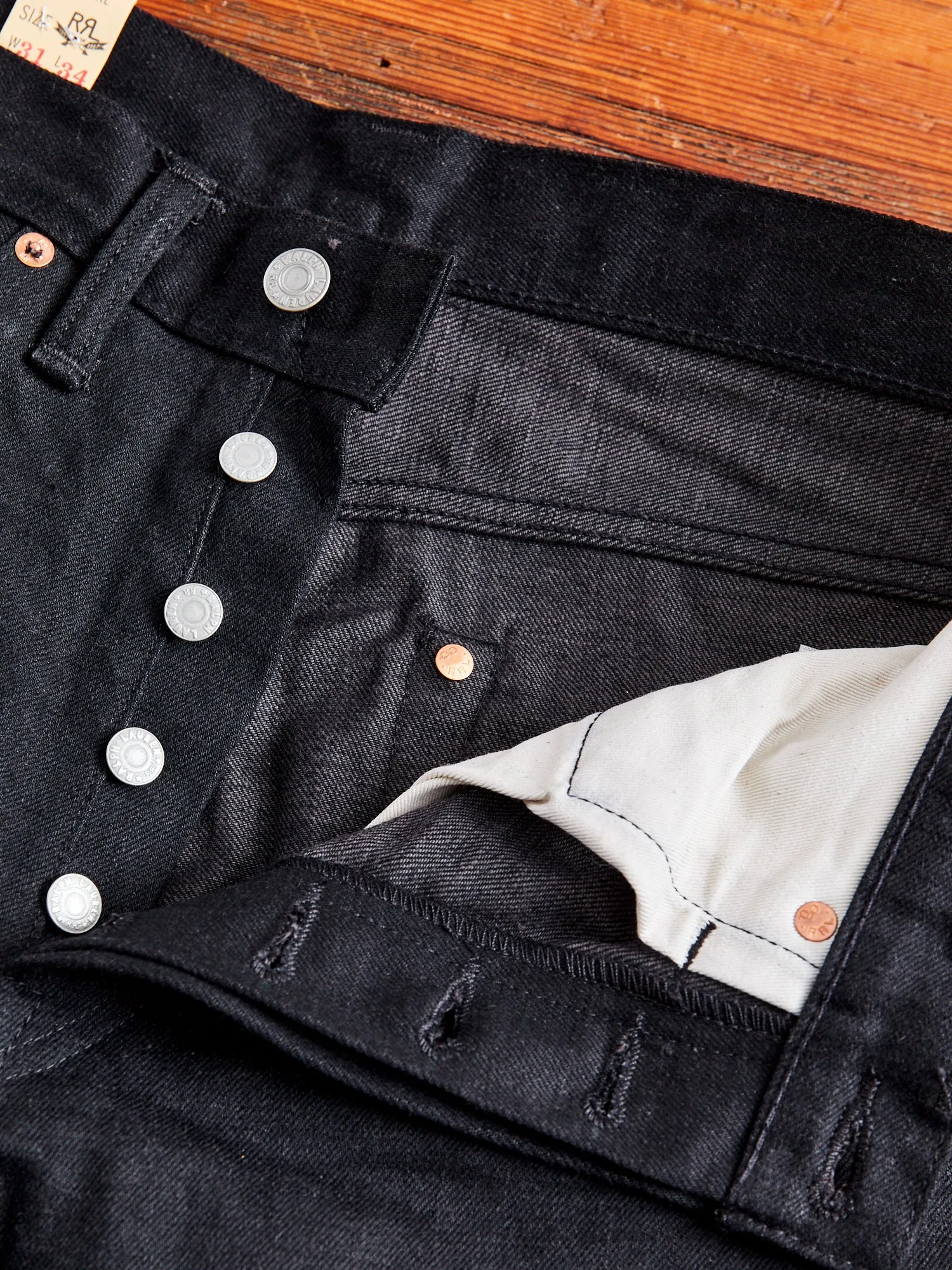 14oz Rinsed Black Selvedge Denim - Full Straight Fit