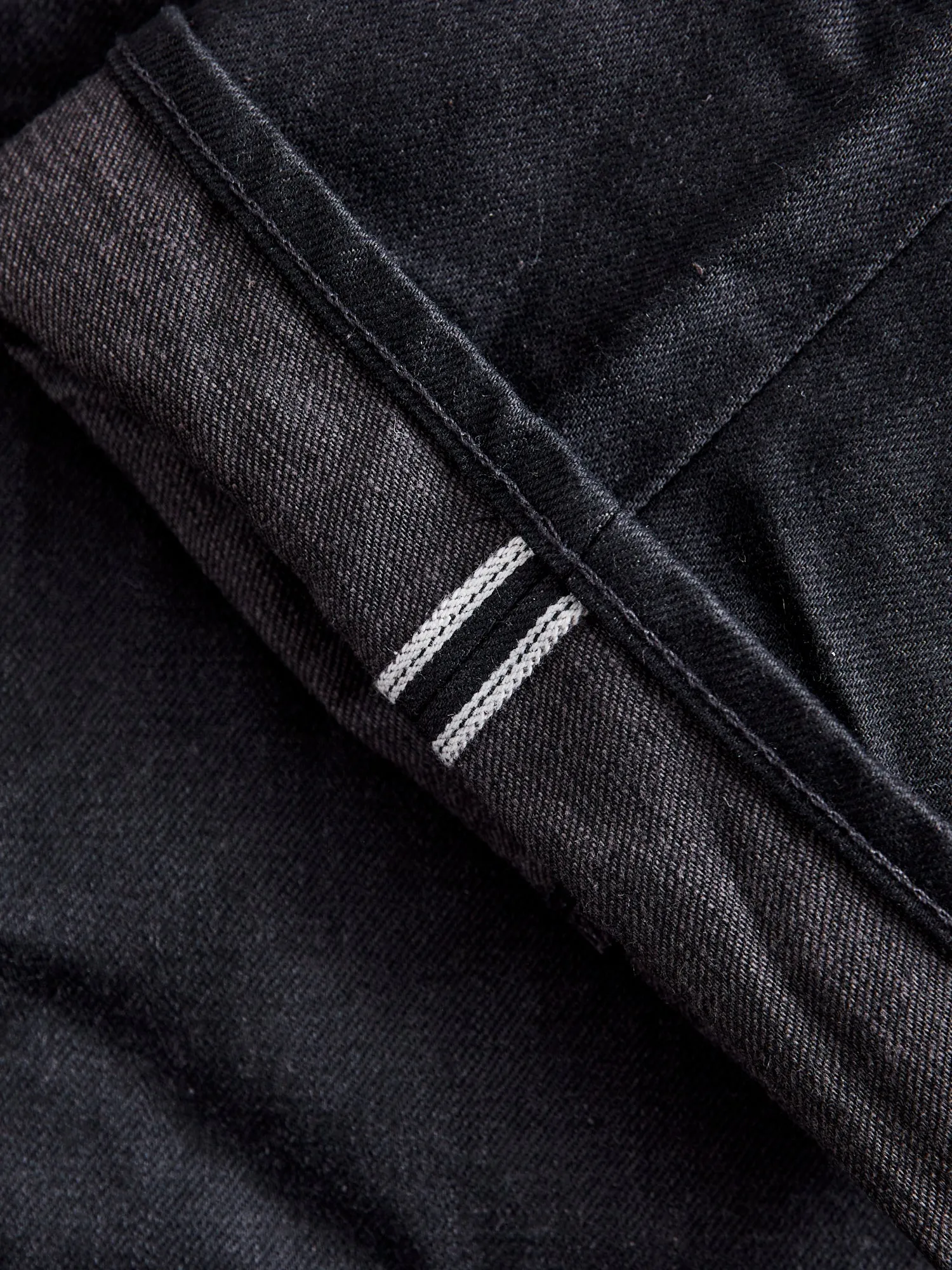 14oz Rinsed Black Selvedge Denim - Full Straight Fit