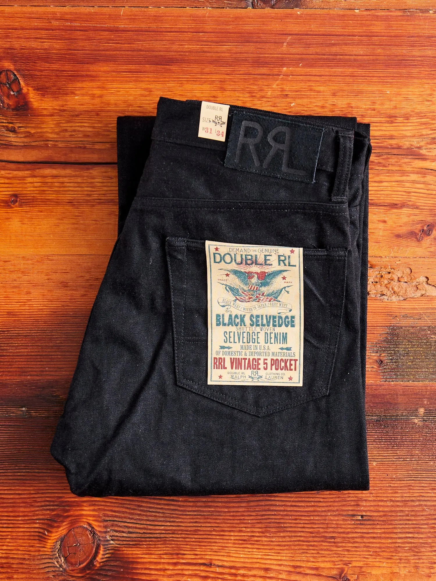 14oz Rinsed Black Selvedge Denim - Full Straight Fit