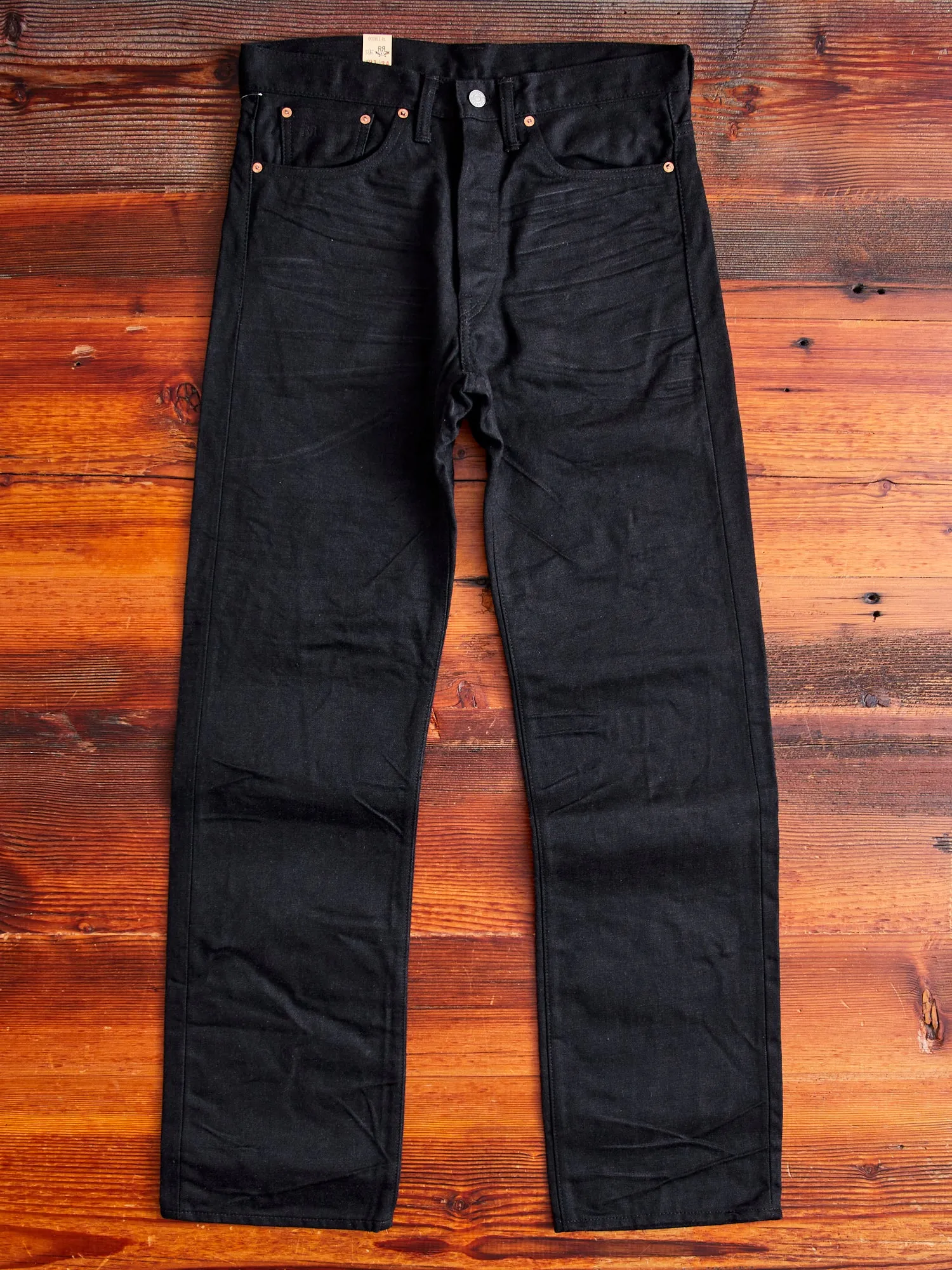 14oz Rinsed Black Selvedge Denim - Full Straight Fit