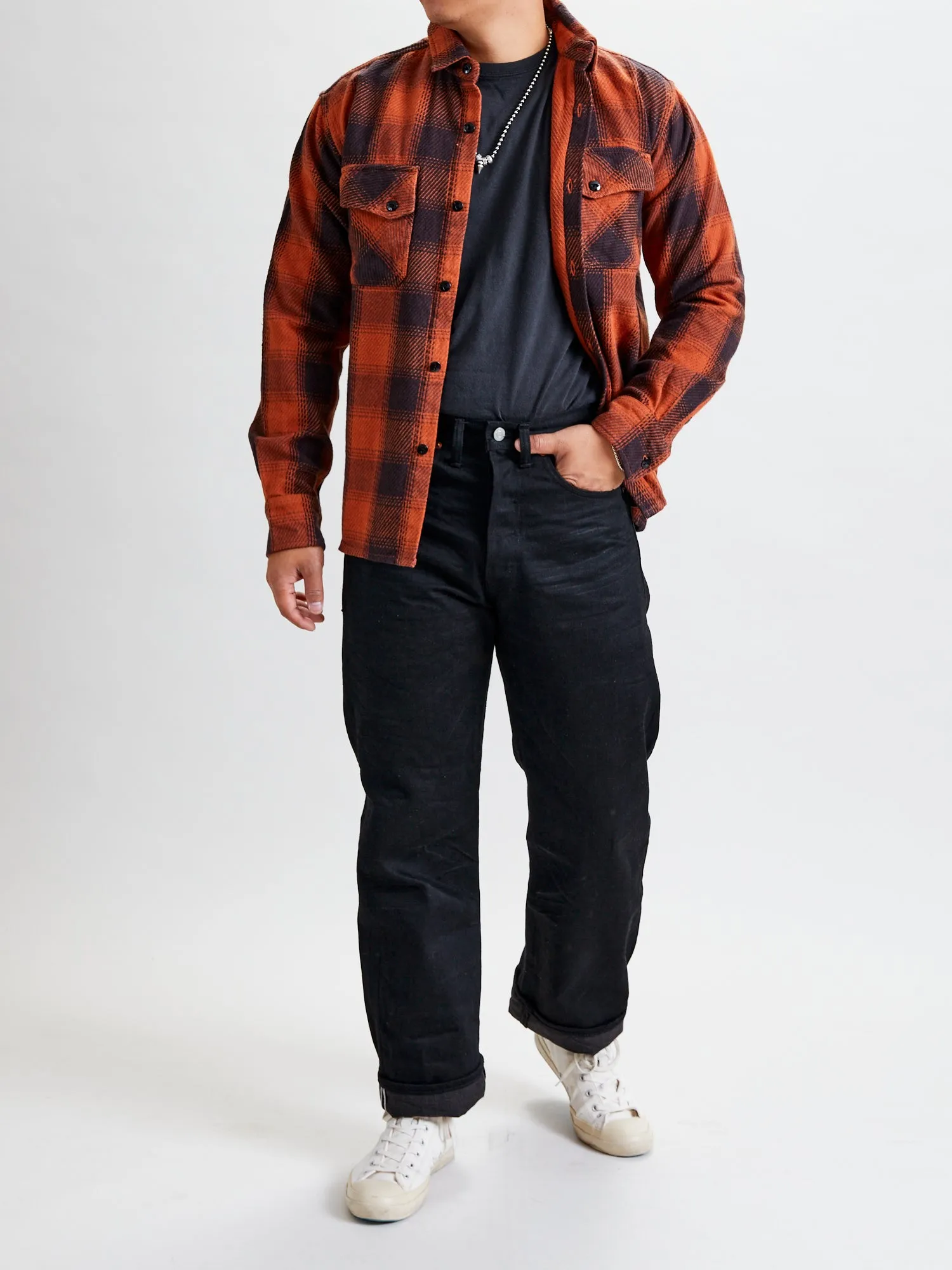 14oz Rinsed Black Selvedge Denim - Full Straight Fit