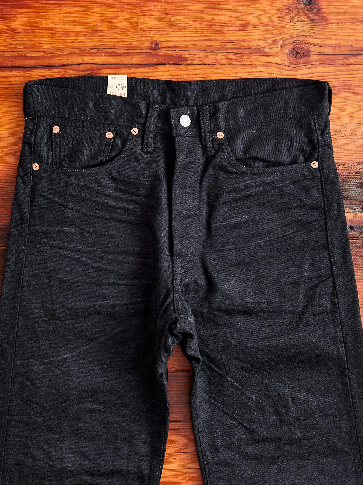 14oz Rinsed Black Selvedge Denim - Full Straight Fit