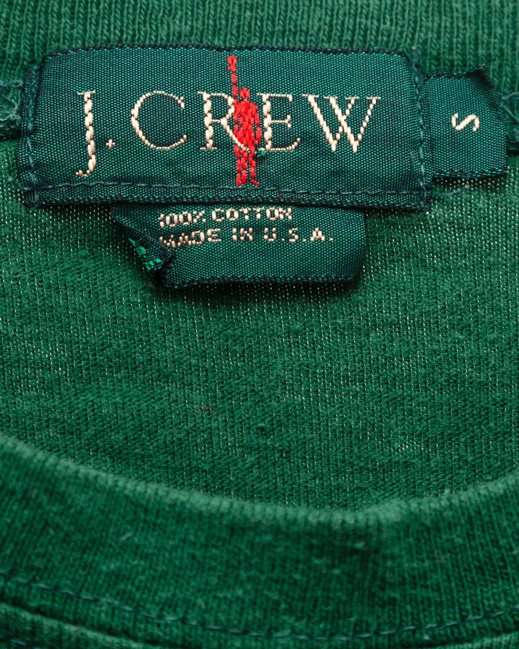 1990s Vintage J. Crew Green Pocket T-Shirt (Small)