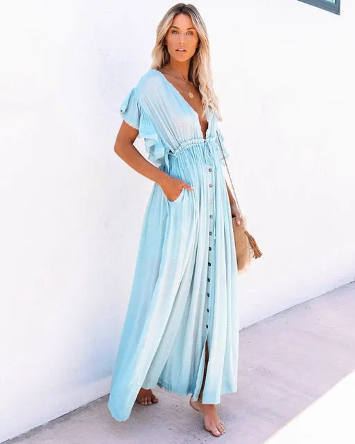 2021 Women's Maxi Dress Summer Ruffles Cover Up Size One Size