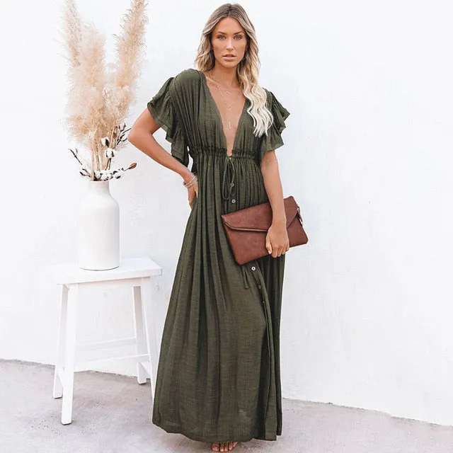 2021 Women's Maxi Dress Summer Ruffles Cover Up Size One Size