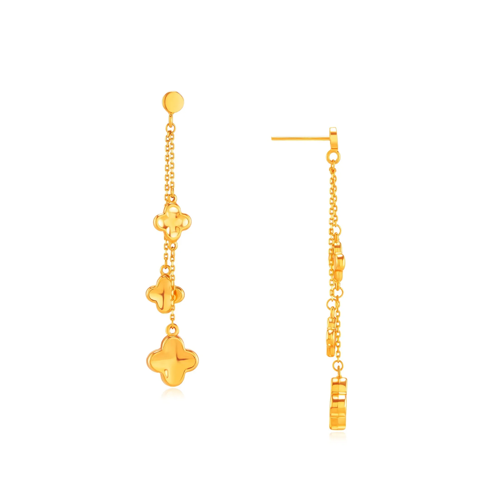 916 Gold Glamorous Clover Tassels Earrings