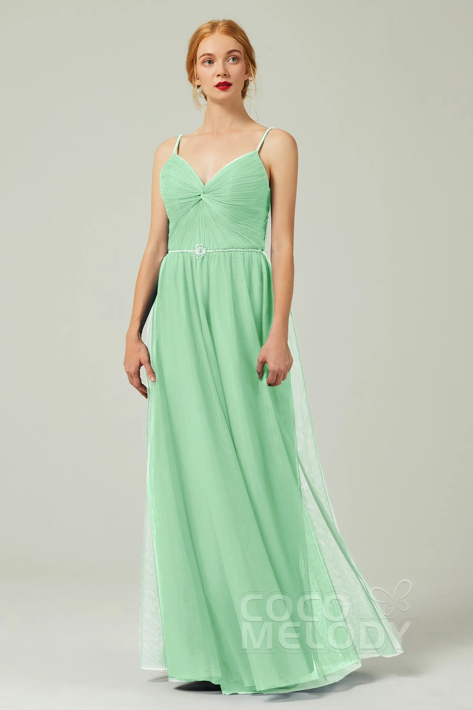 A-Line Floor Length Tulle Bridesmaid Dress CB0327