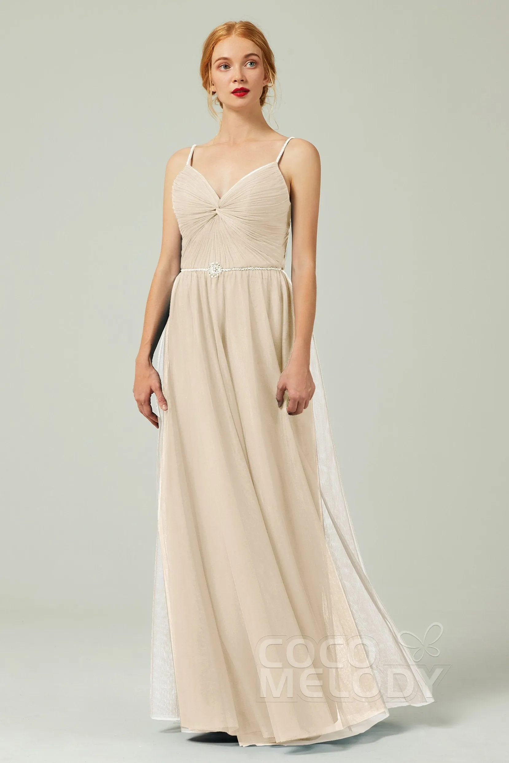 A-Line Floor Length Tulle Bridesmaid Dress CB0327
