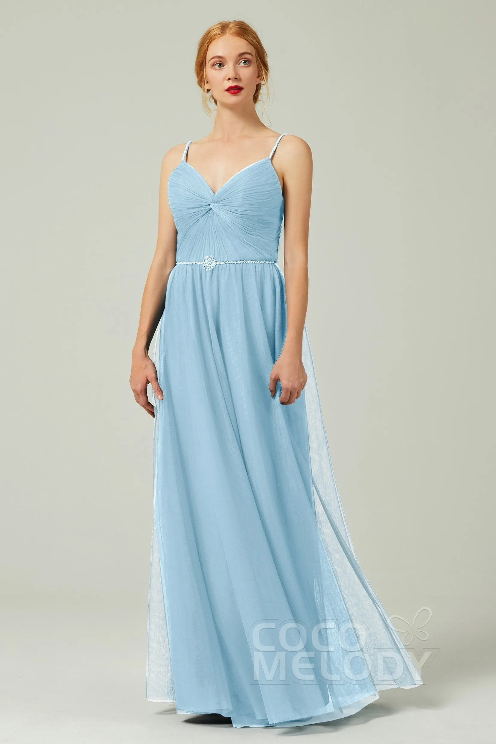 A-Line Floor Length Tulle Bridesmaid Dress CB0327