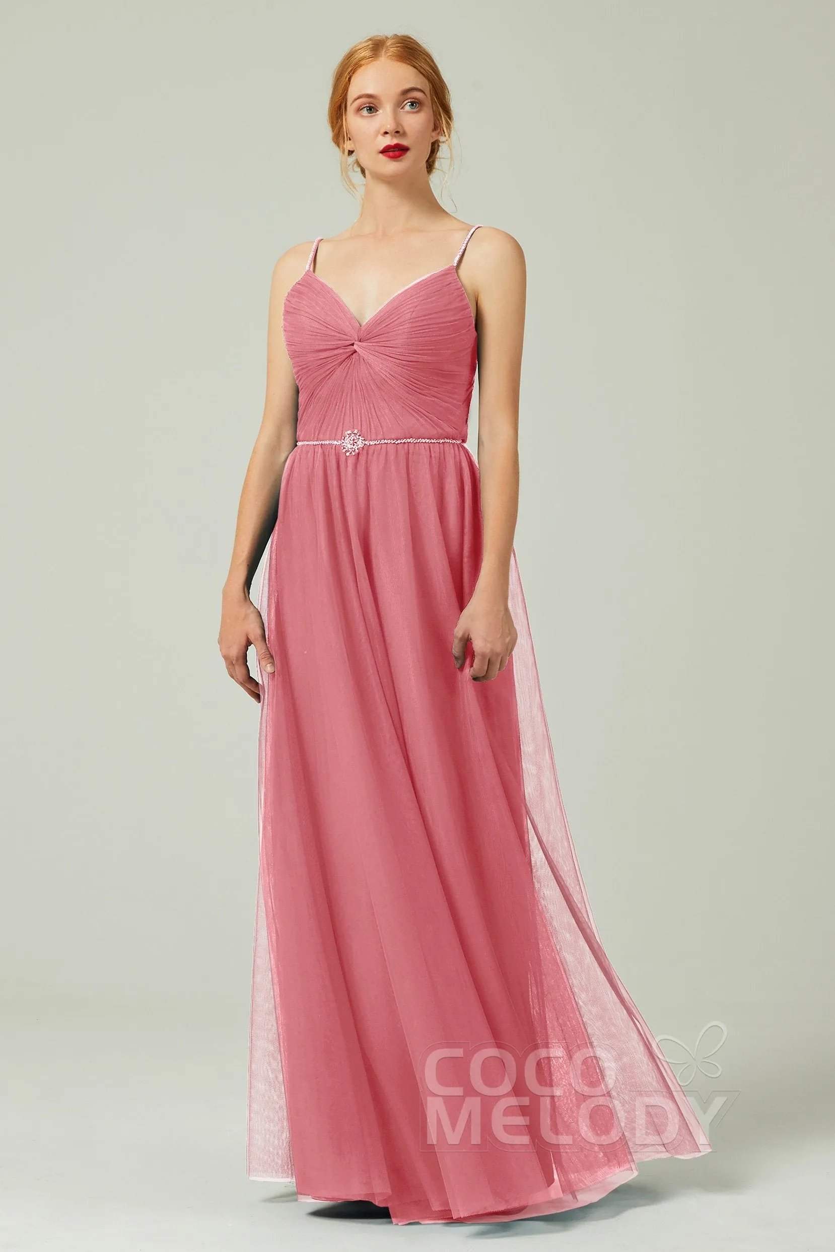 A-Line Floor Length Tulle Bridesmaid Dress CB0327