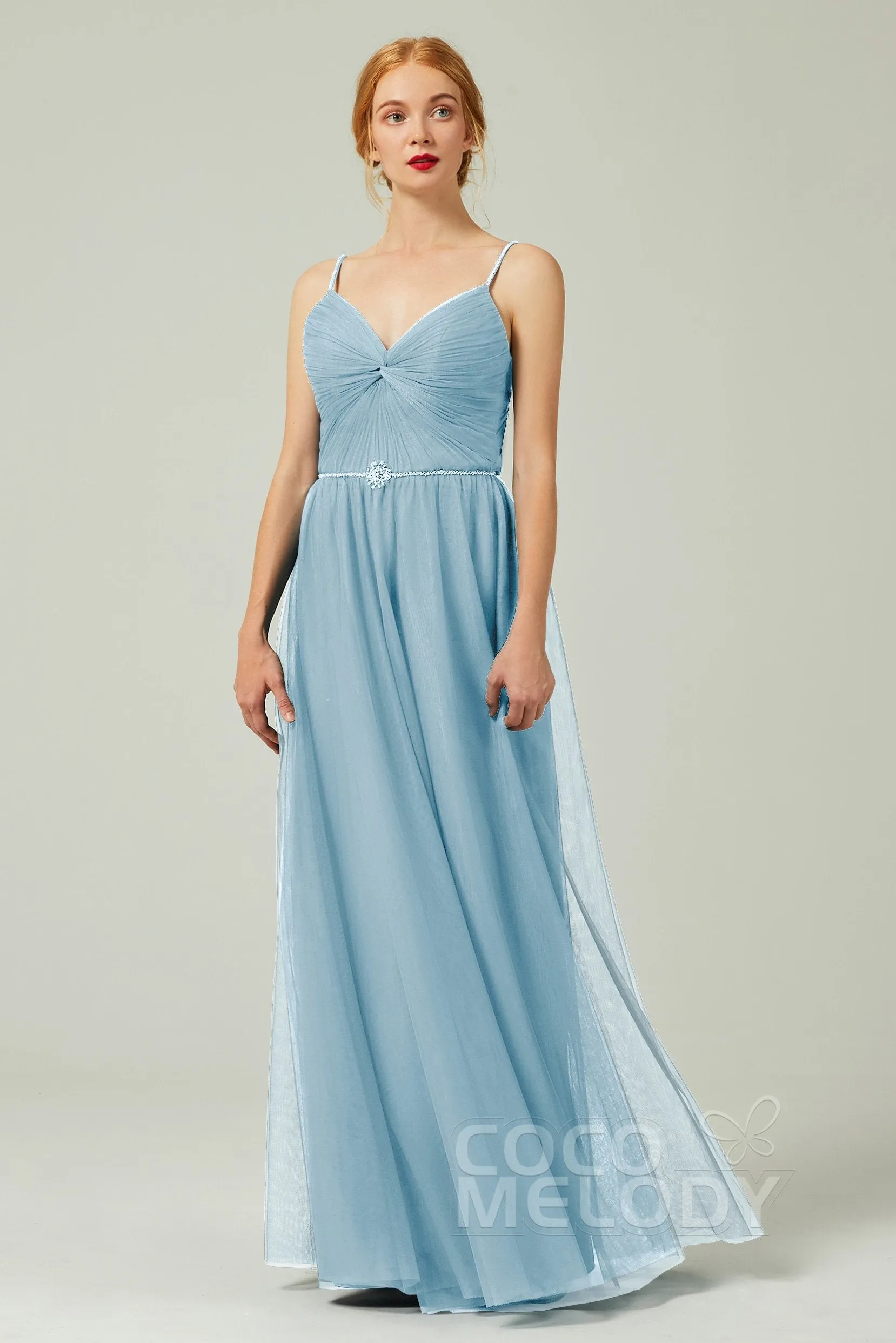 A-Line Floor Length Tulle Bridesmaid Dress CB0327