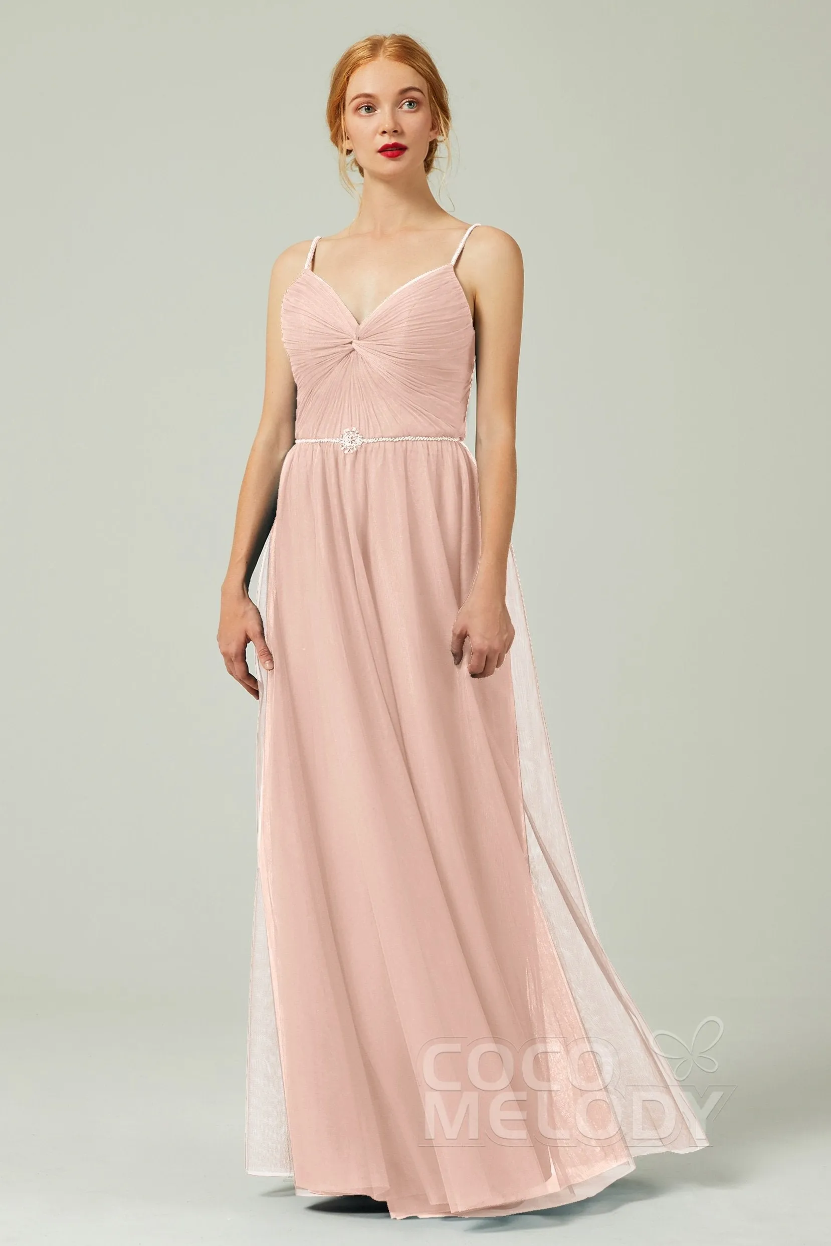 A-Line Floor Length Tulle Bridesmaid Dress CB0327