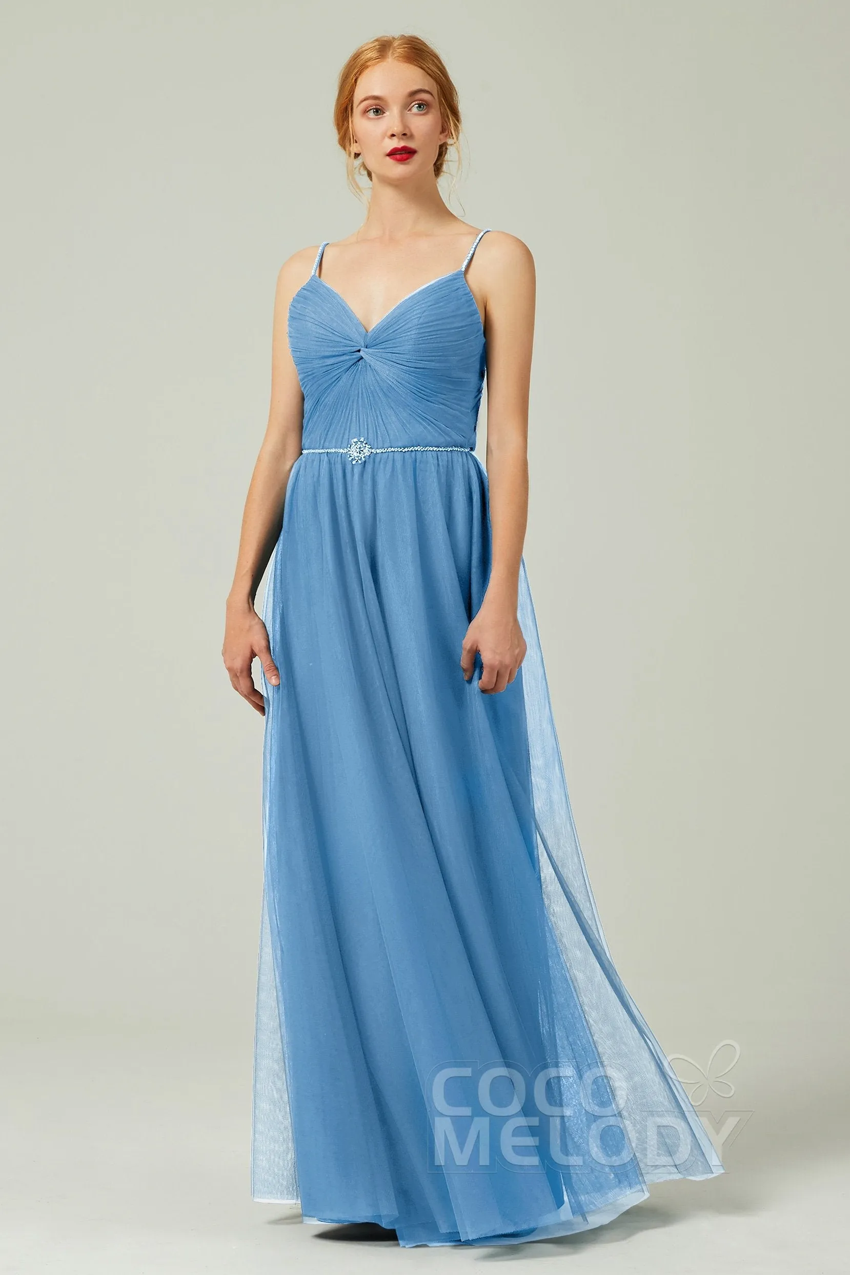 A-Line Floor Length Tulle Bridesmaid Dress CB0327