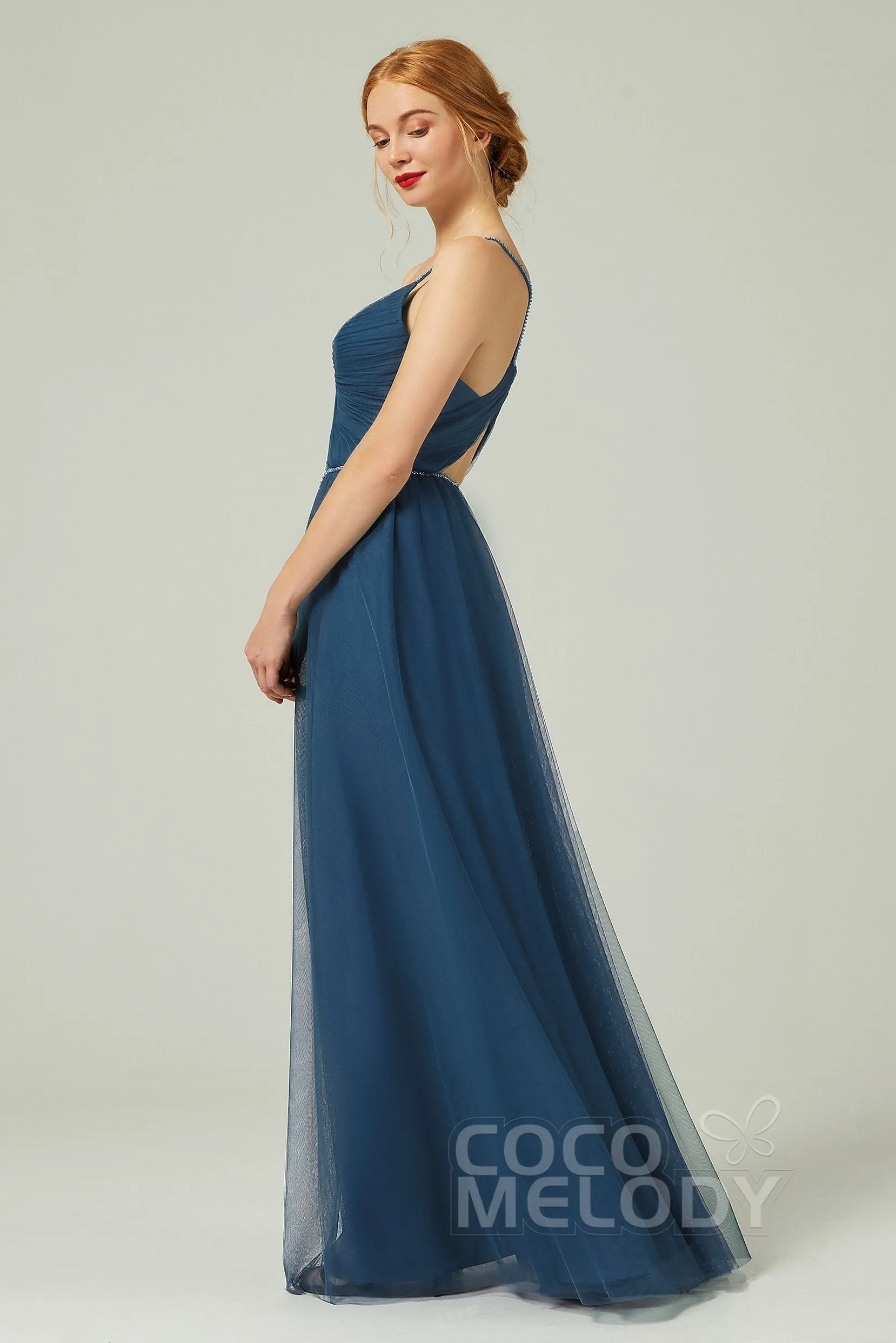 A-Line Floor Length Tulle Bridesmaid Dress CB0327