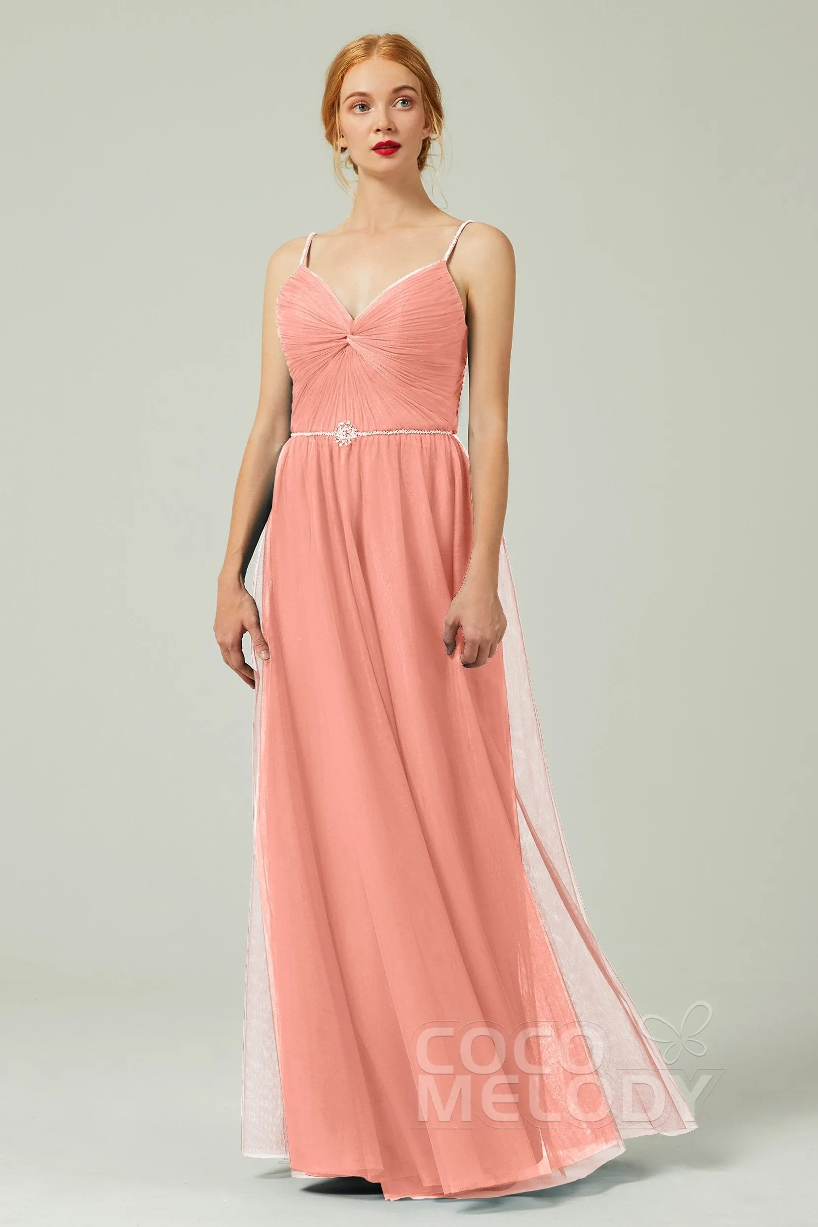 A-Line Floor Length Tulle Bridesmaid Dress CB0327