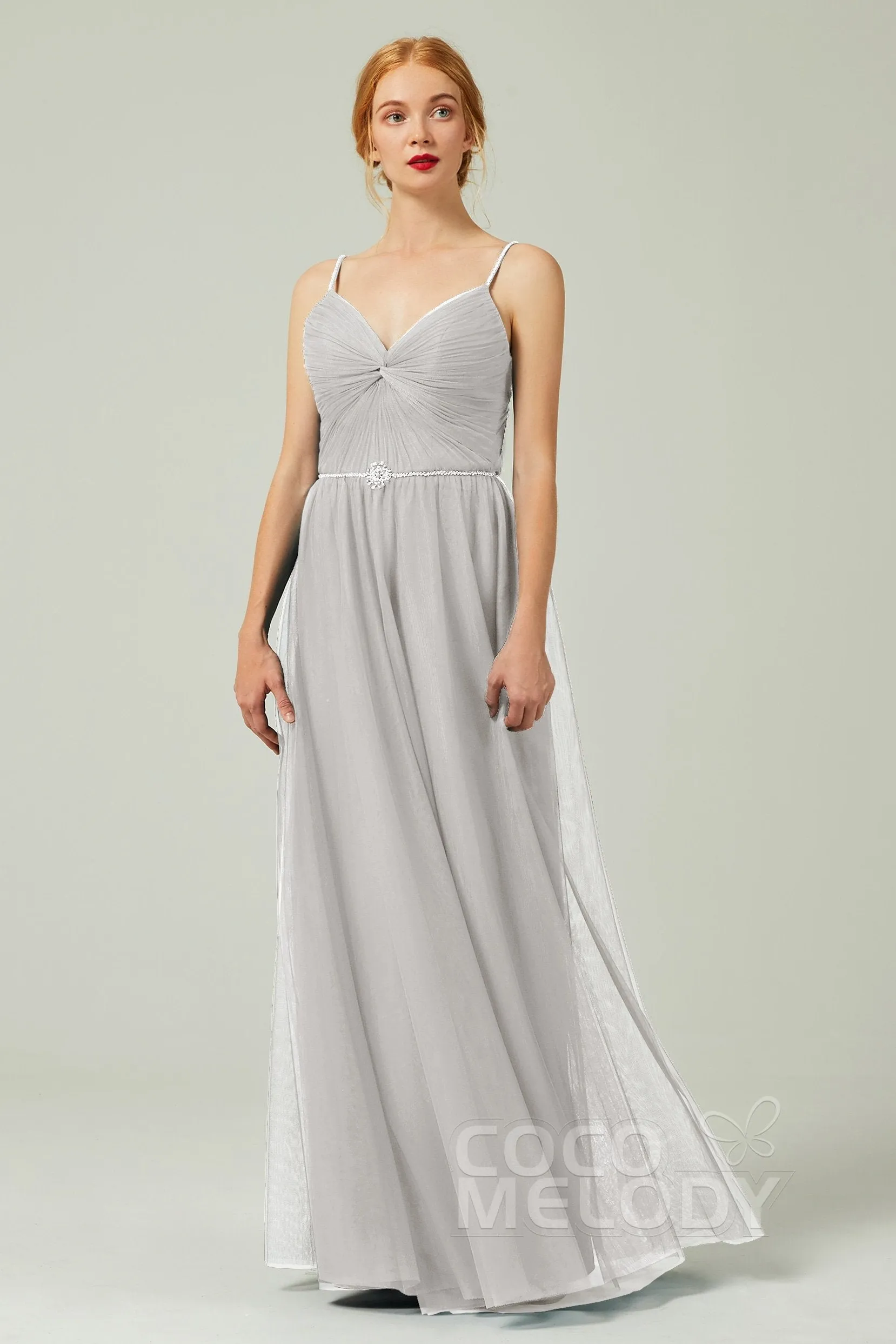 A-Line Floor Length Tulle Bridesmaid Dress CB0327