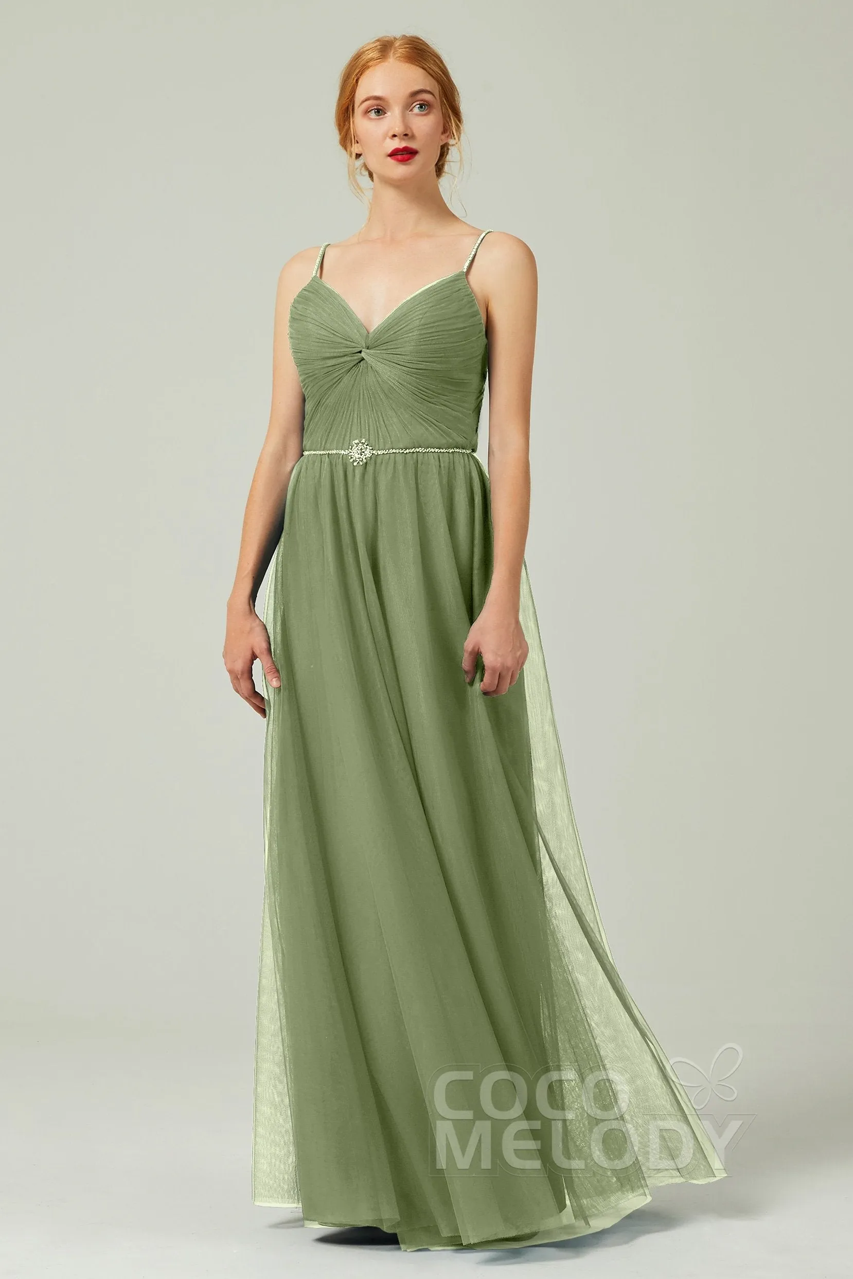 A-Line Floor Length Tulle Bridesmaid Dress CB0327