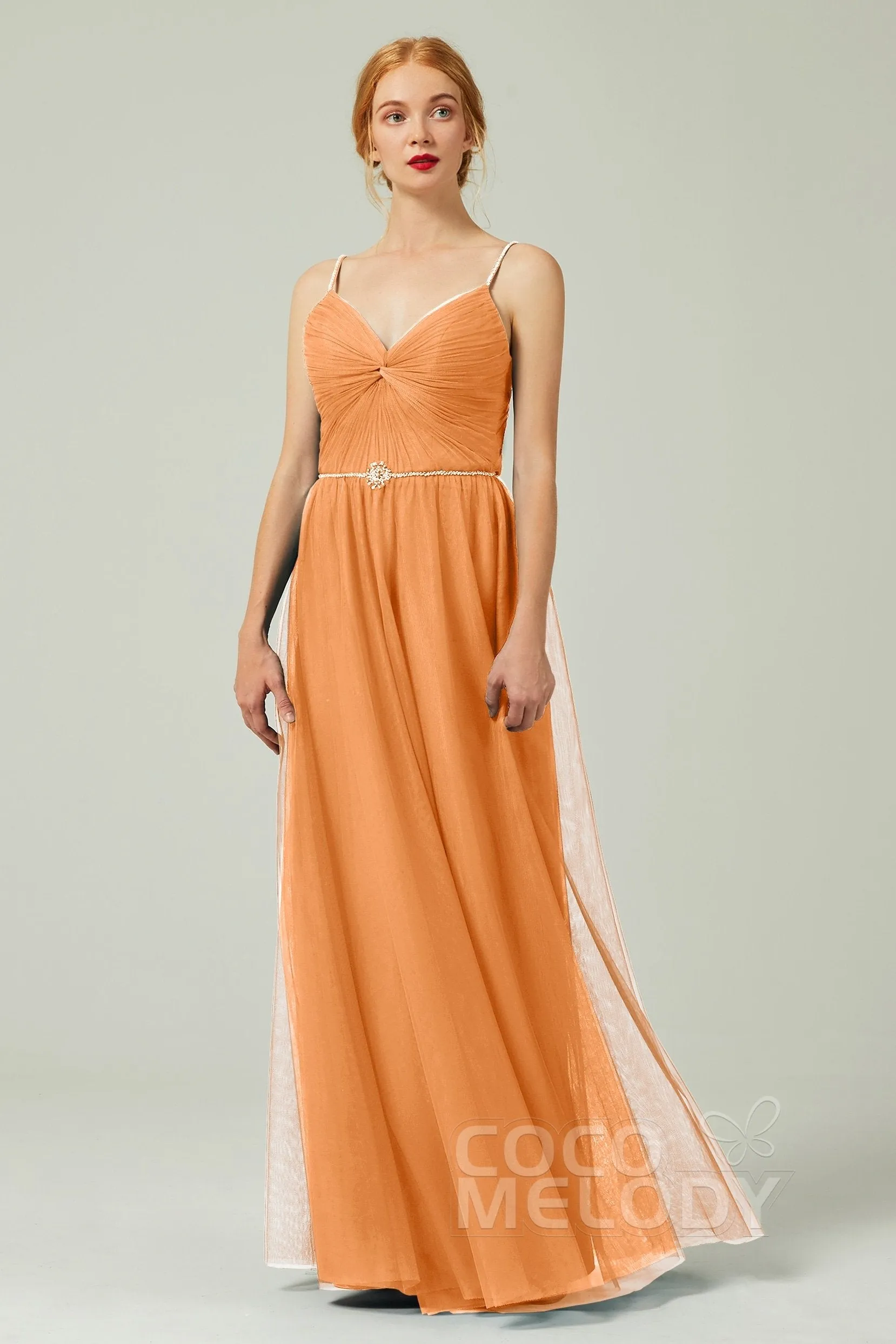 A-Line Floor Length Tulle Bridesmaid Dress CB0327