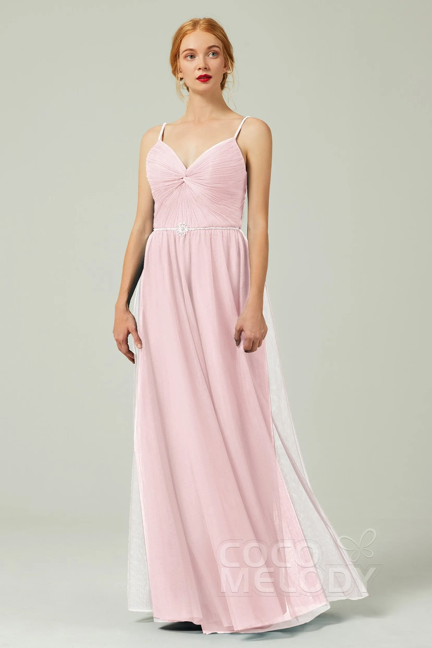 A-Line Floor Length Tulle Bridesmaid Dress CB0327