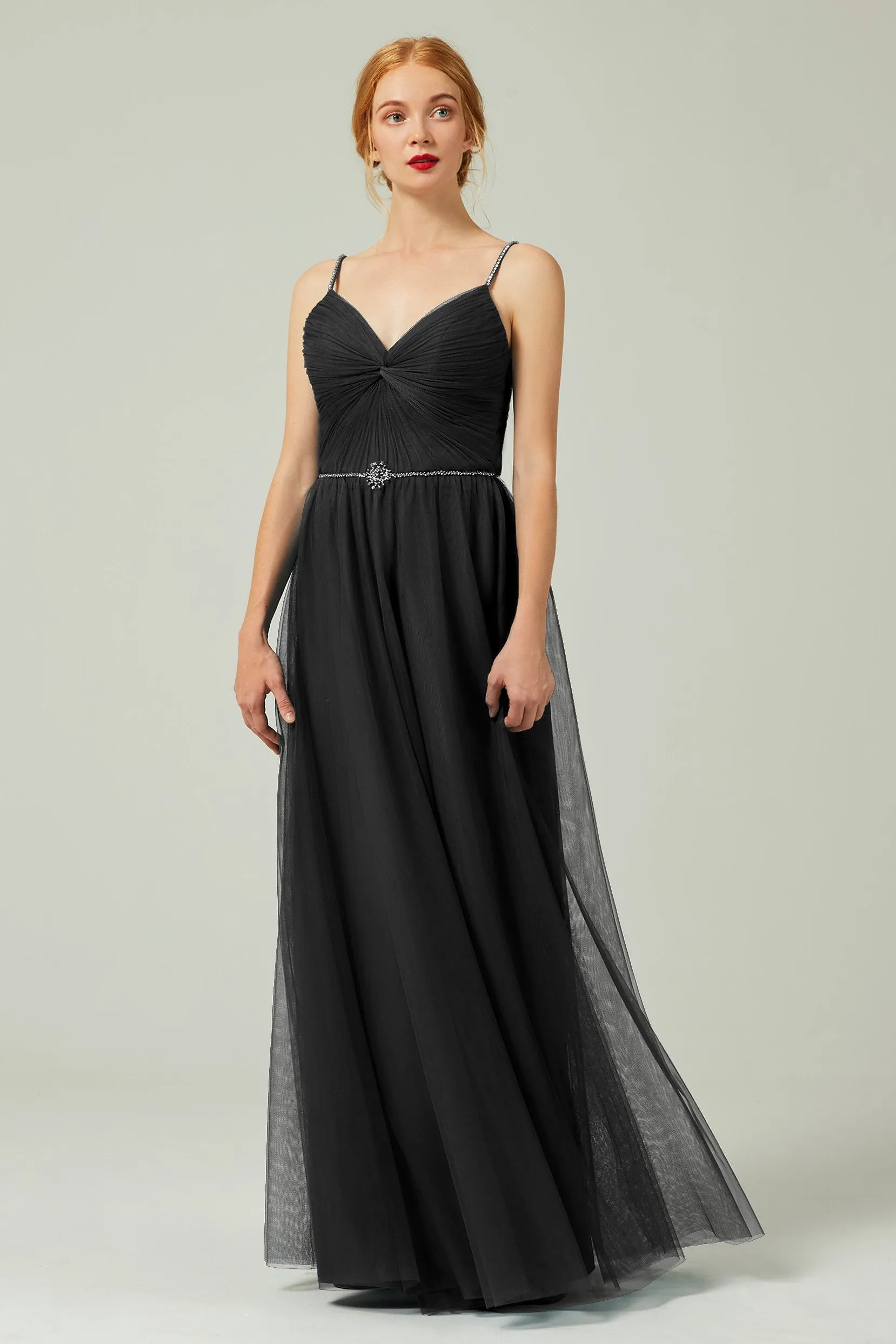 A-Line Floor Length Tulle Bridesmaid Dress CB0327