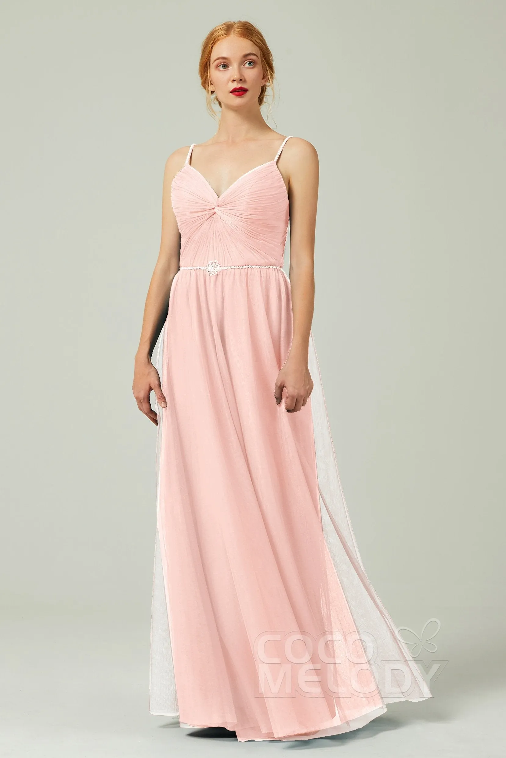 A-Line Floor Length Tulle Bridesmaid Dress CB0327
