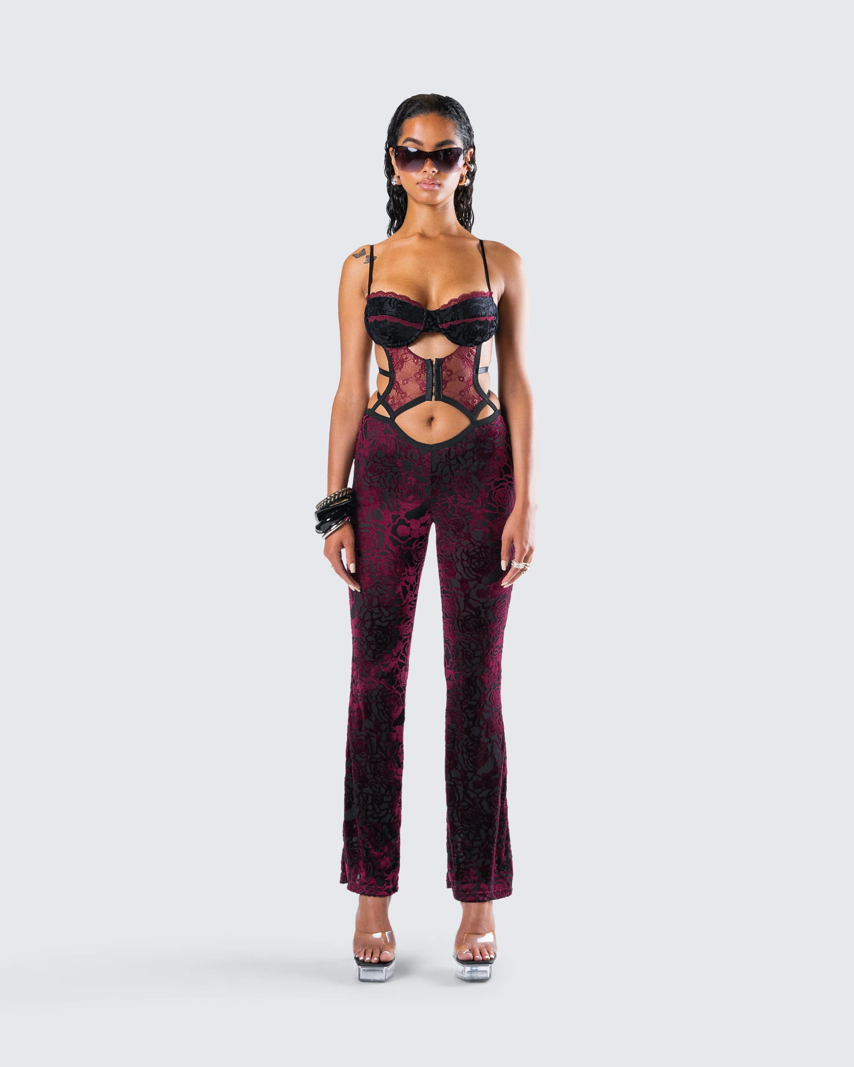 Ami Purple Velvet Burnout Jumpsuit