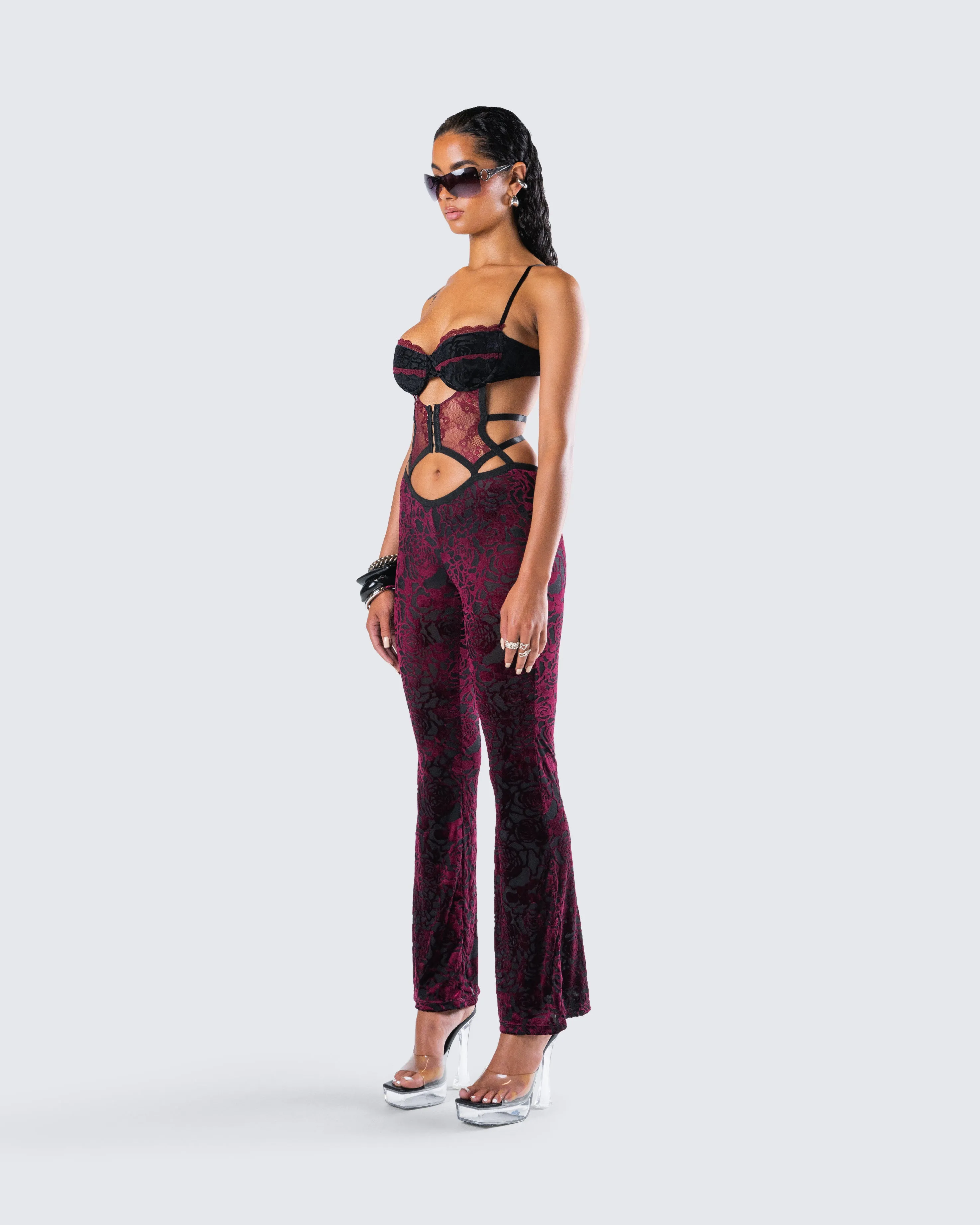 Ami Purple Velvet Burnout Jumpsuit