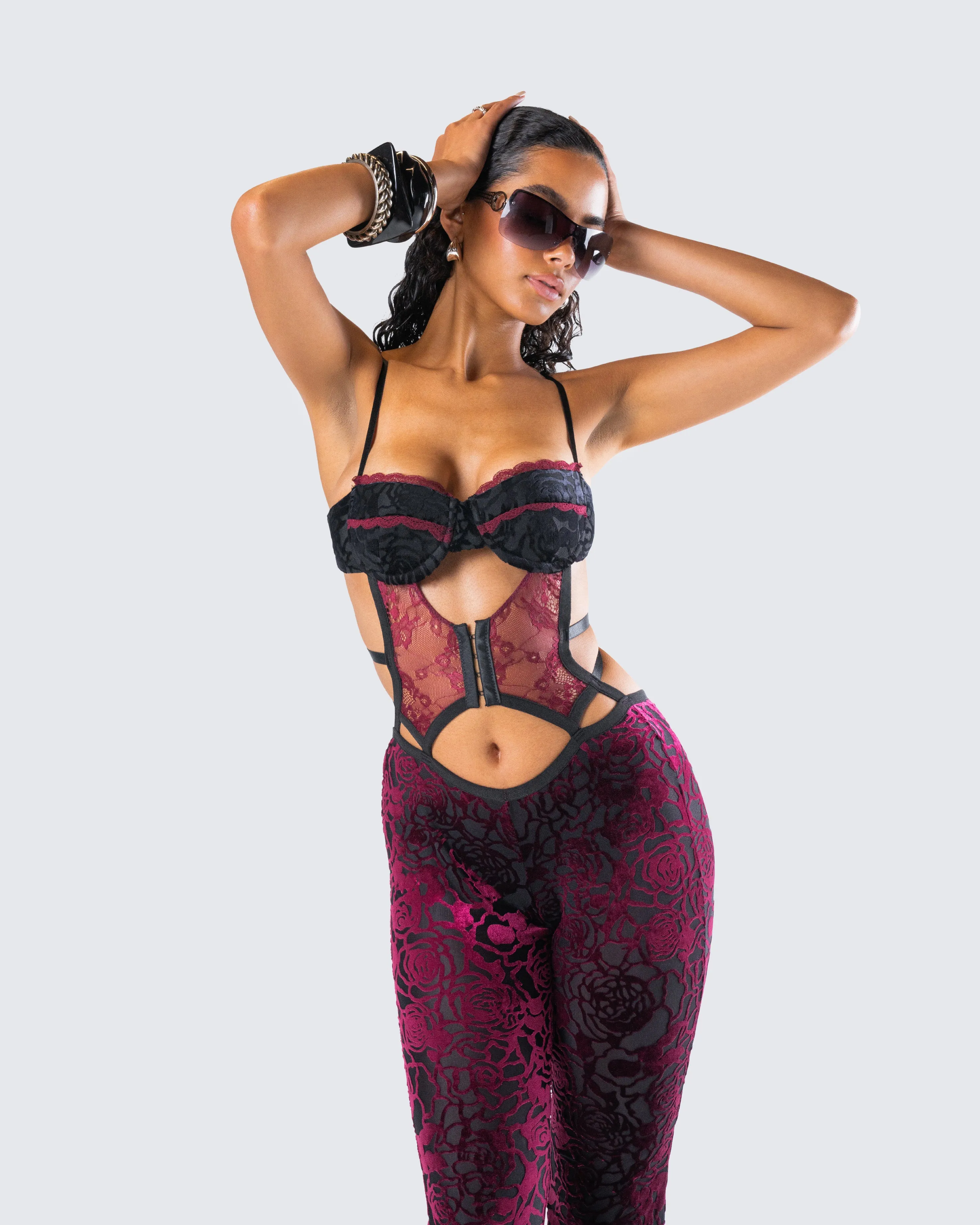 Ami Purple Velvet Burnout Jumpsuit