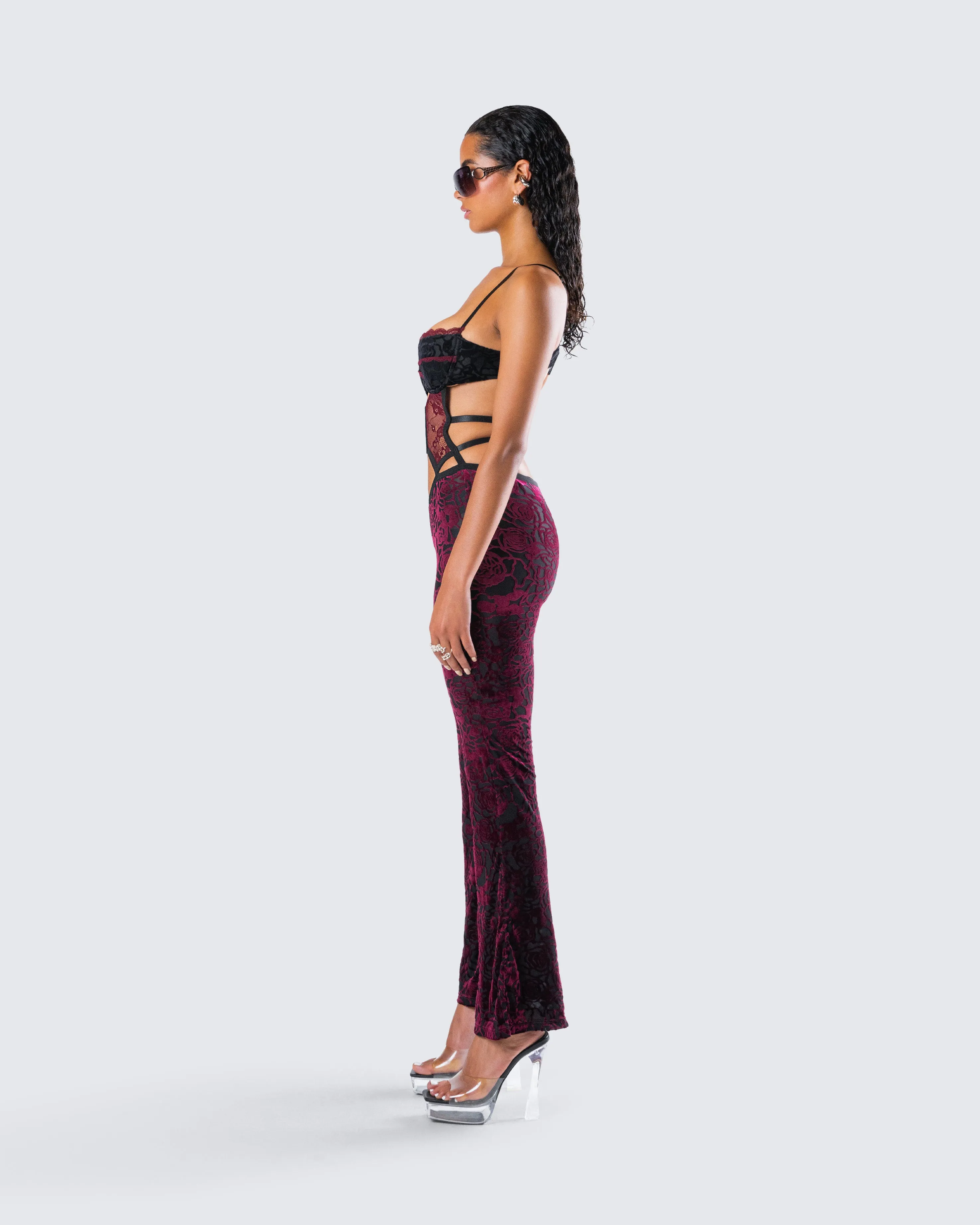 Ami Purple Velvet Burnout Jumpsuit