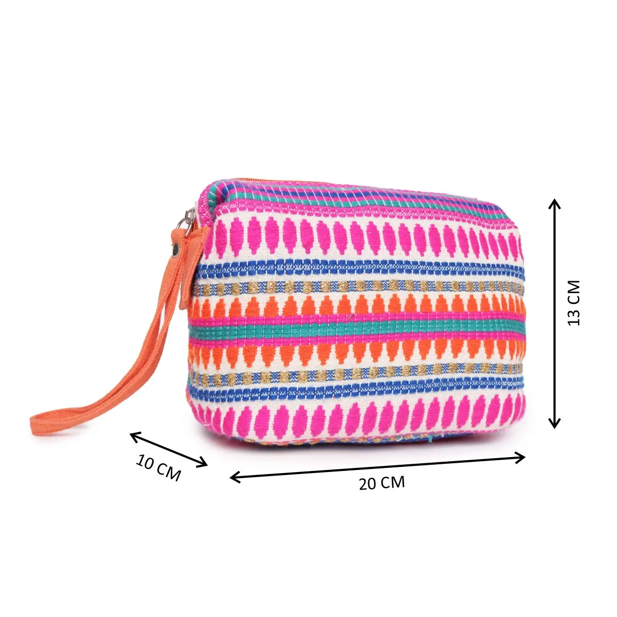 Astrid Multi  Pattern Woven Makeup/Travel Pouch With Tassels
