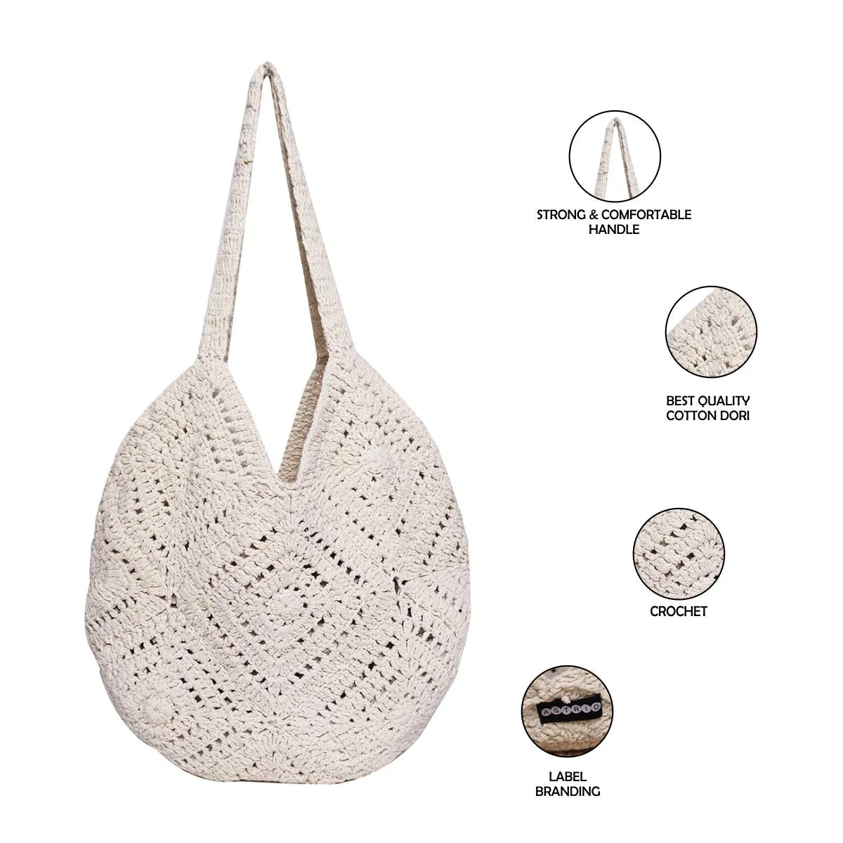 ASTRID Natural Color Crochet Tote Bag,Hobo Bag