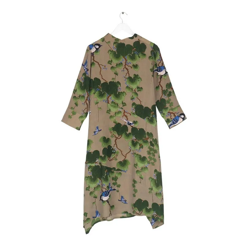 Asymmetric Dress in Stone with Acer Print