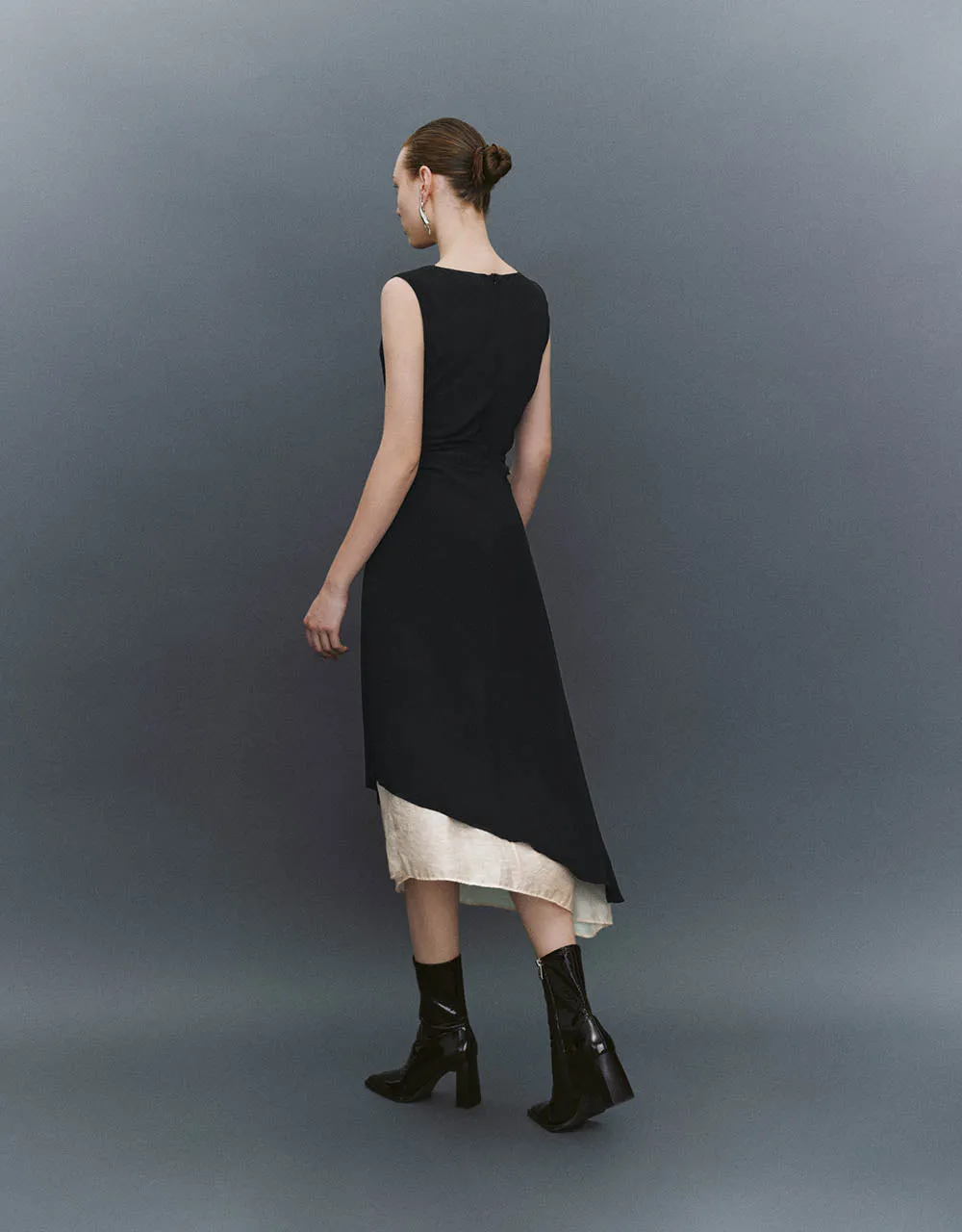 Asymmetric Sleeveless Cowl Neck A-Line Dress