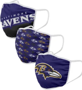 Baltimore Ravens NFL Football Gametime Foco Pack of 3 Adult Face Covering Mask