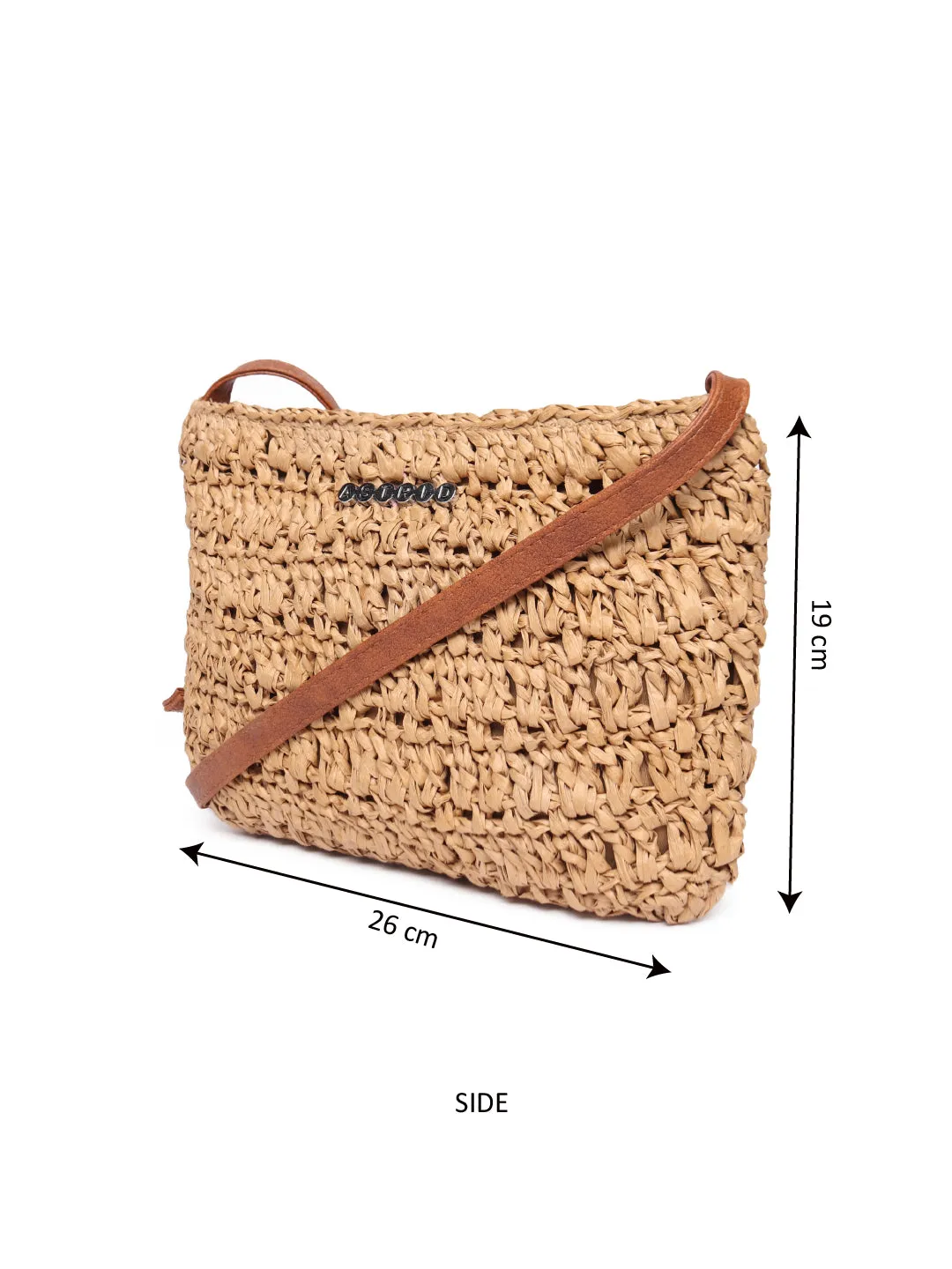Beige Raffia Crossbody Sling Bag