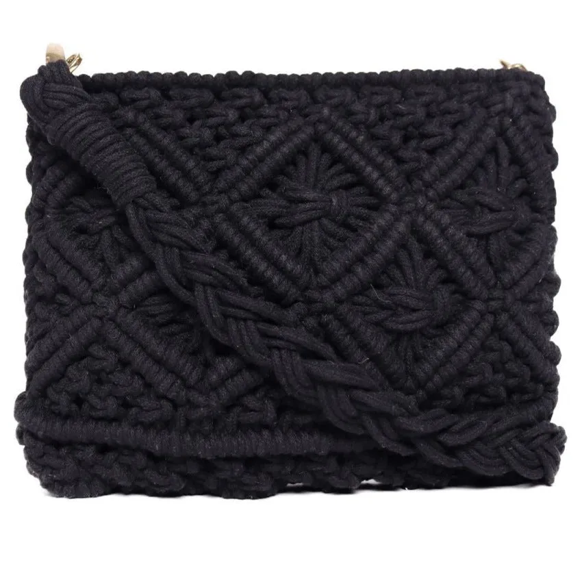 Black Macrame  Crossbody Sling Bag
