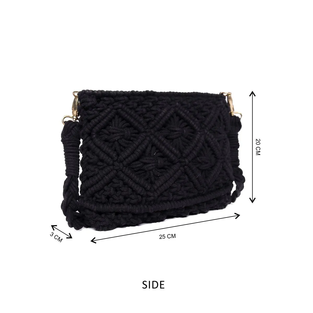 Black Macrame  Crossbody Sling Bag