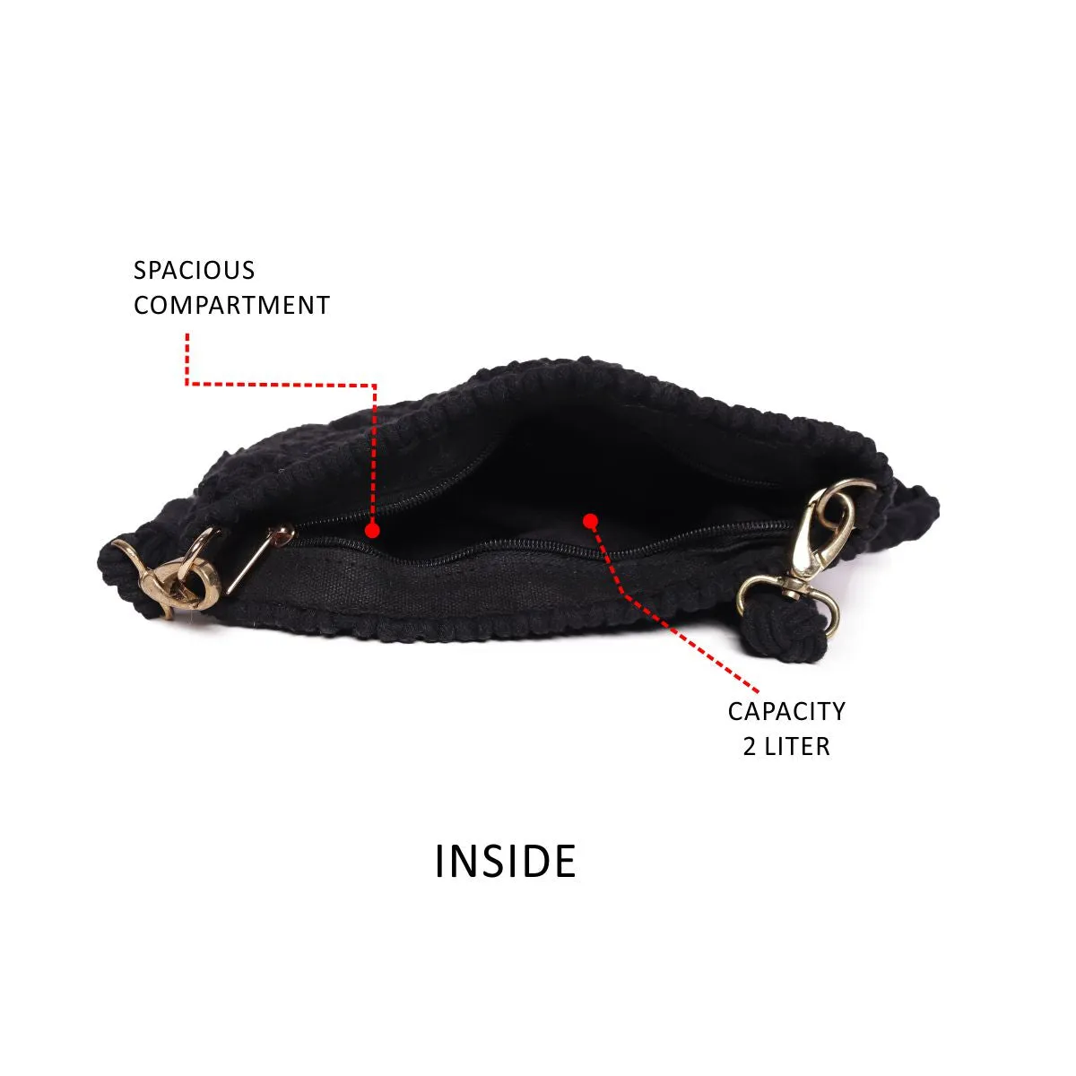 Black Macrame  Crossbody Sling Bag