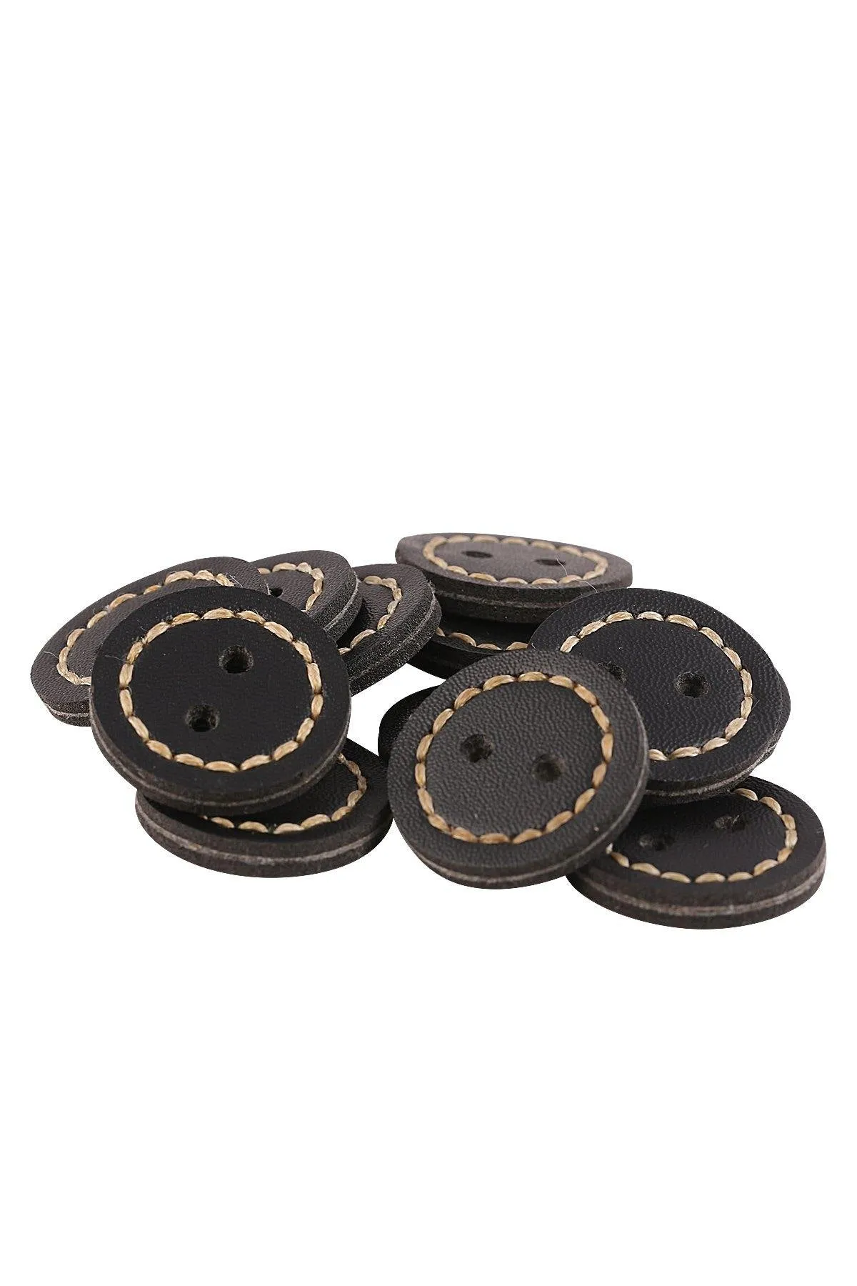 Black Round Shape 2-Hole Leather Button