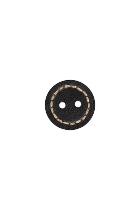 Black Round Shape 2-Hole Leather Button