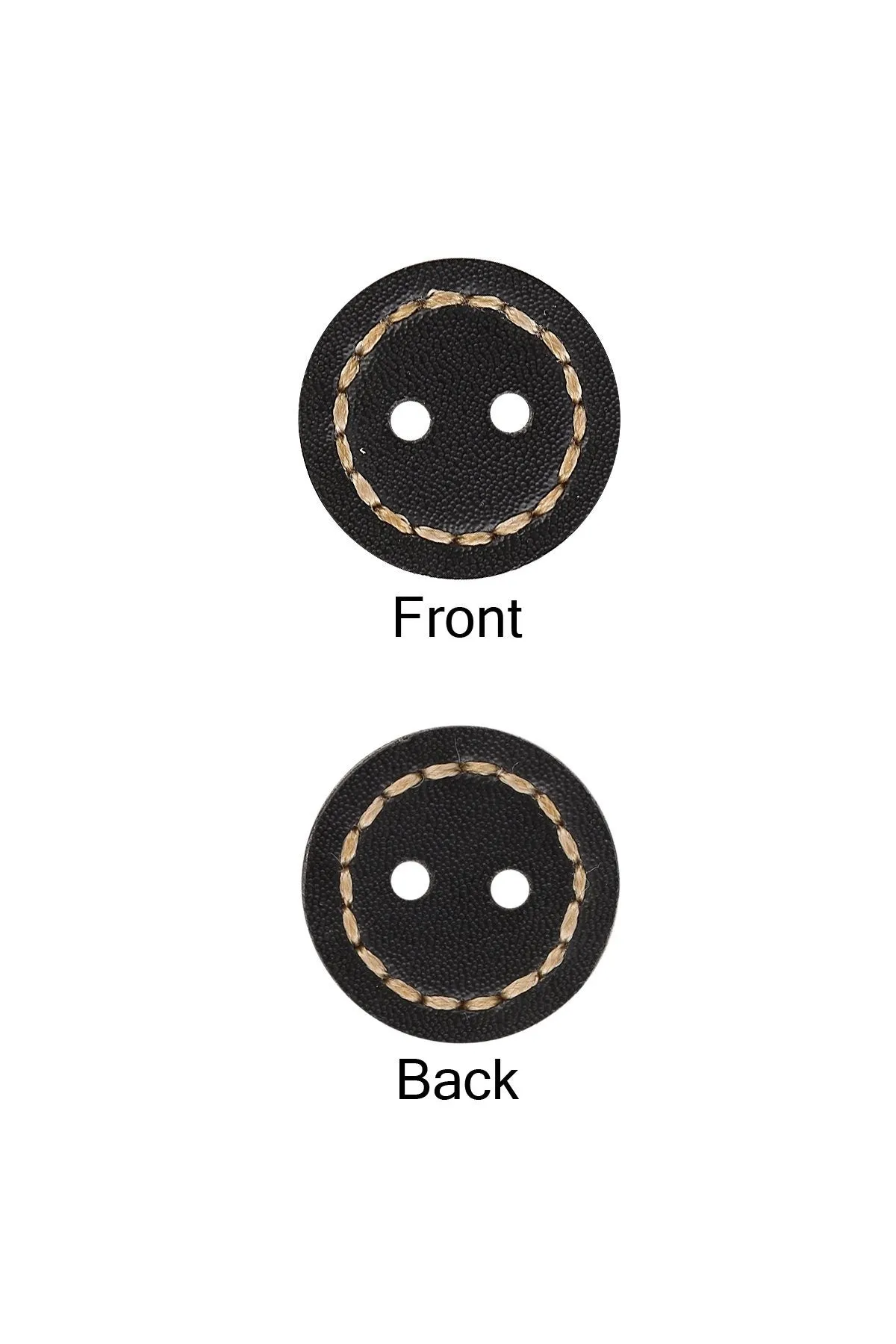 Black Round Shape 2-Hole Leather Button
