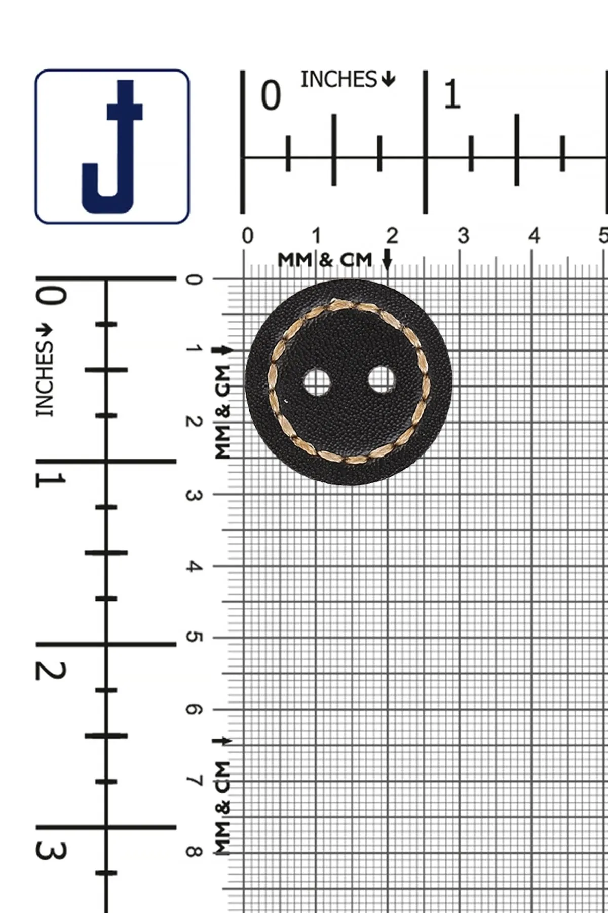 Black Round Shape 2-Hole Leather Button