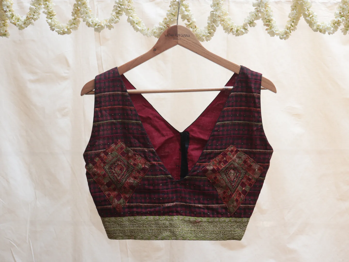 Carmine red, cotton, Hand embroidery blouse