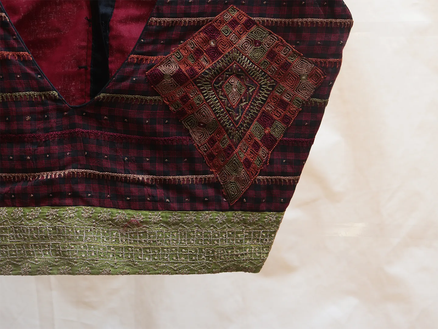 Carmine red, cotton, Hand embroidery blouse