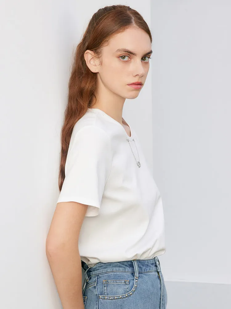 Chain Round Neck Slim T-shirt With Removable Chain