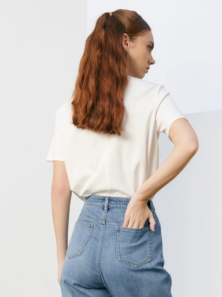 Chain Round Neck Slim T-shirt With Removable Chain