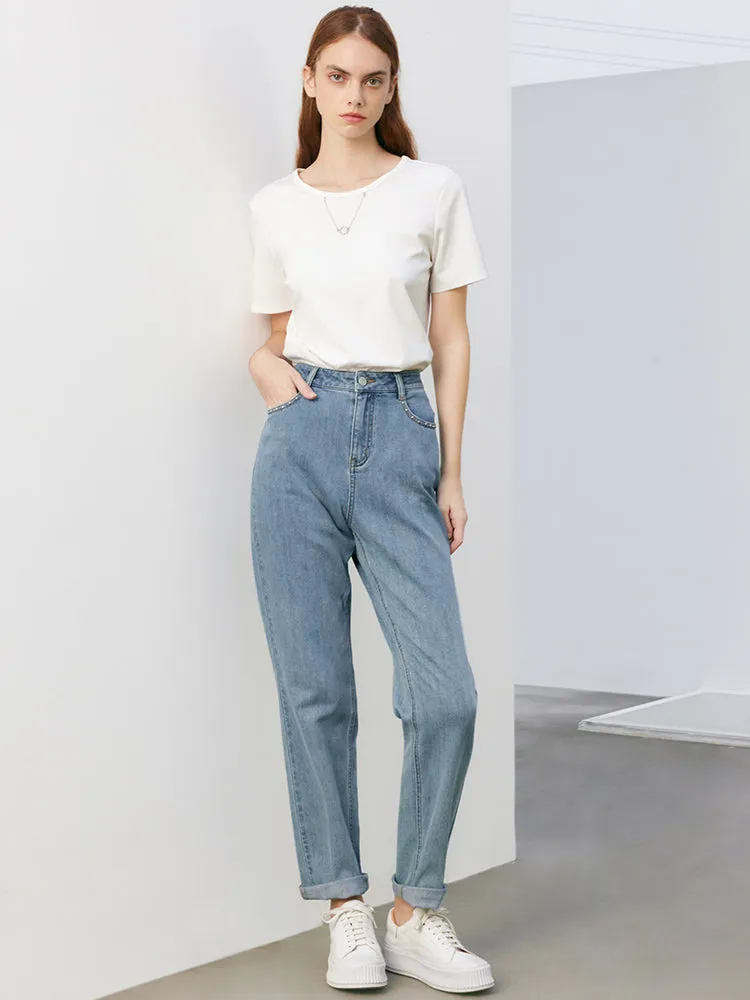 Chain Round Neck Slim T-shirt With Removable Chain