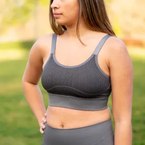 Charcoal Geo Colorblock Seamless Bra