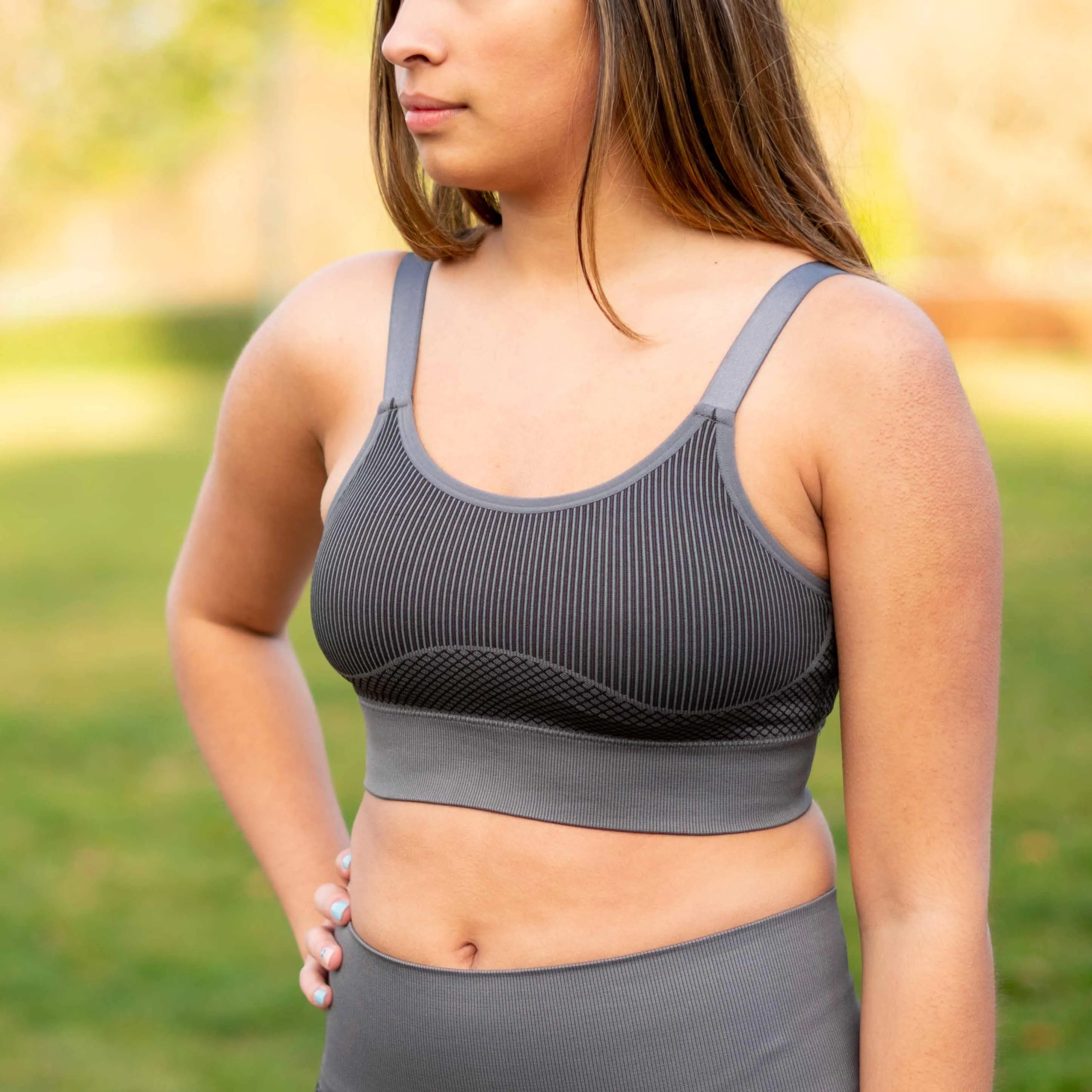 Charcoal Geo Colorblock Seamless Bra