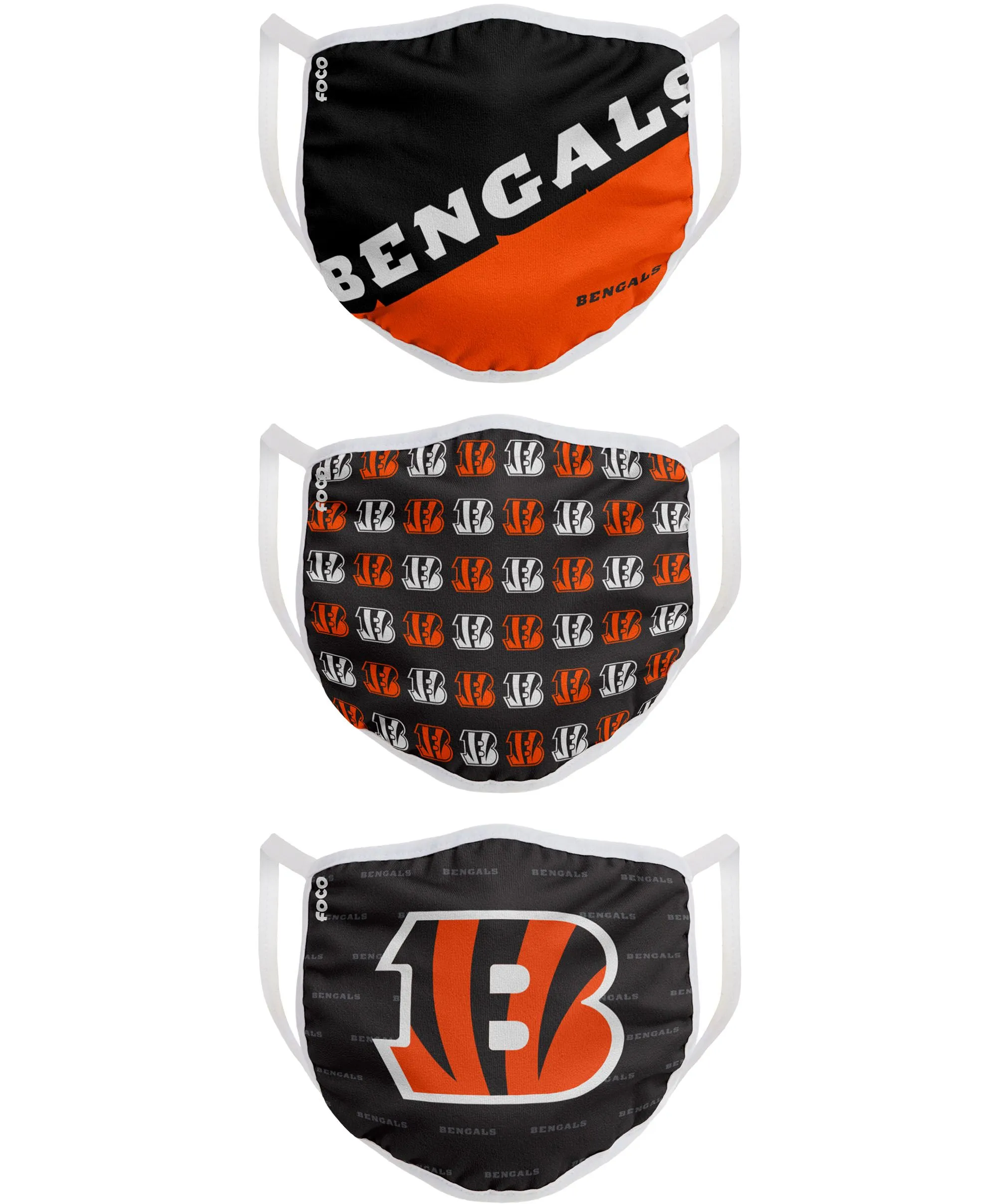 Cincinnati Bengals NFL Football Gametime Foco Pack of 3 Adult Face Covering Mask